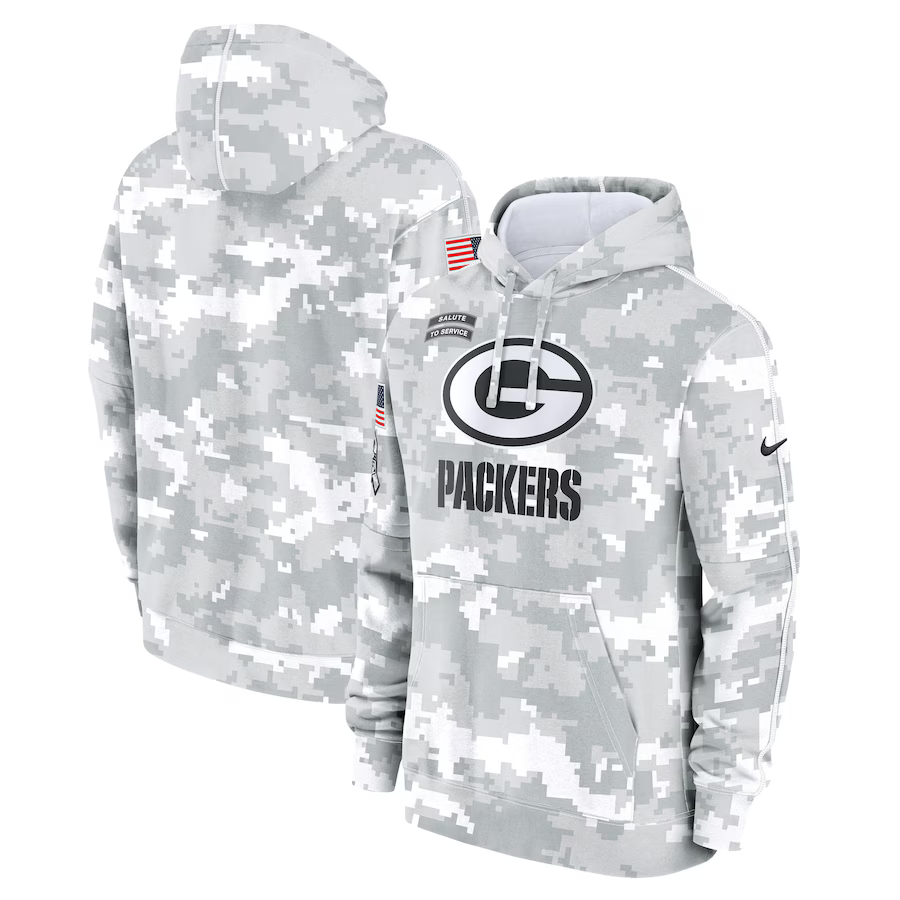 Men's Green Bay Packers Arctic Camo 2024 Salute to Service Club Fleece Pullover Hoodie1