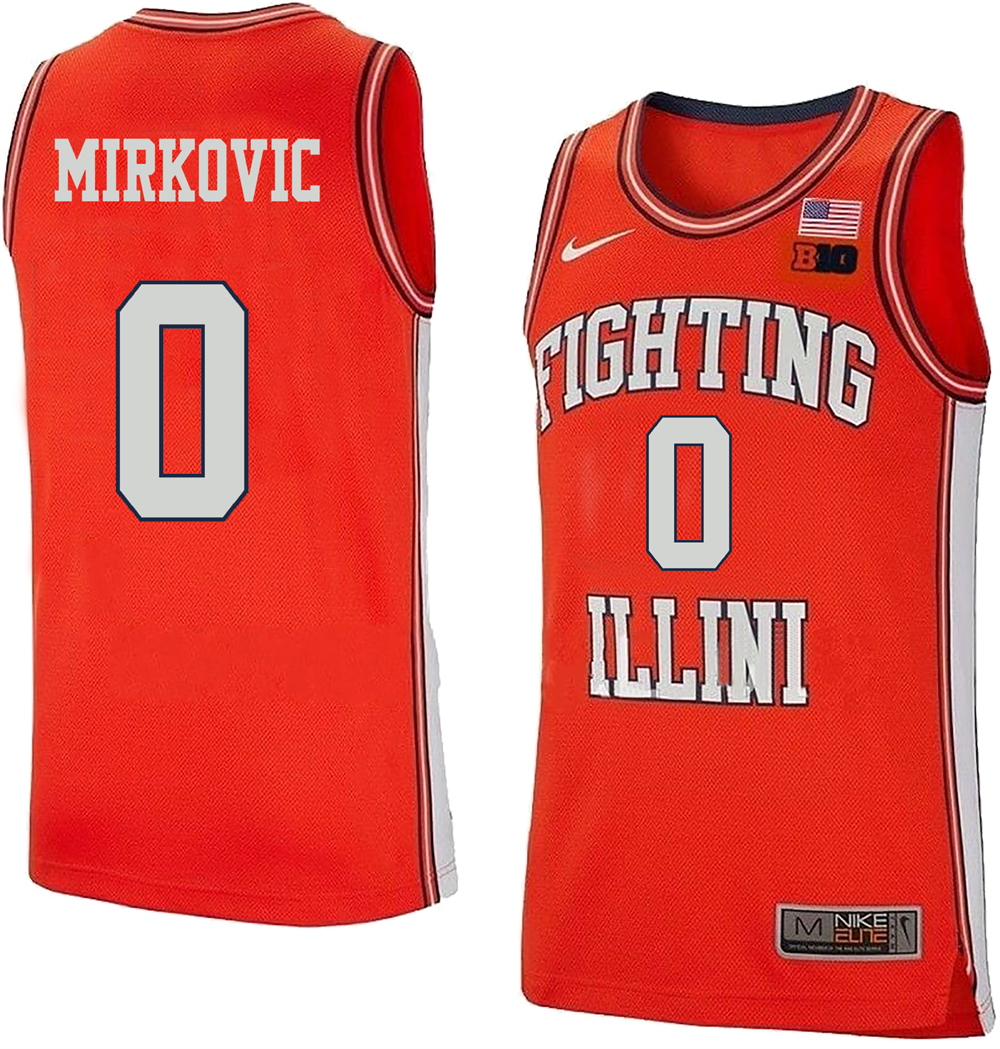 Men's #0 David Mirkovic Illinois Fighting Illini College Basketball Jersey