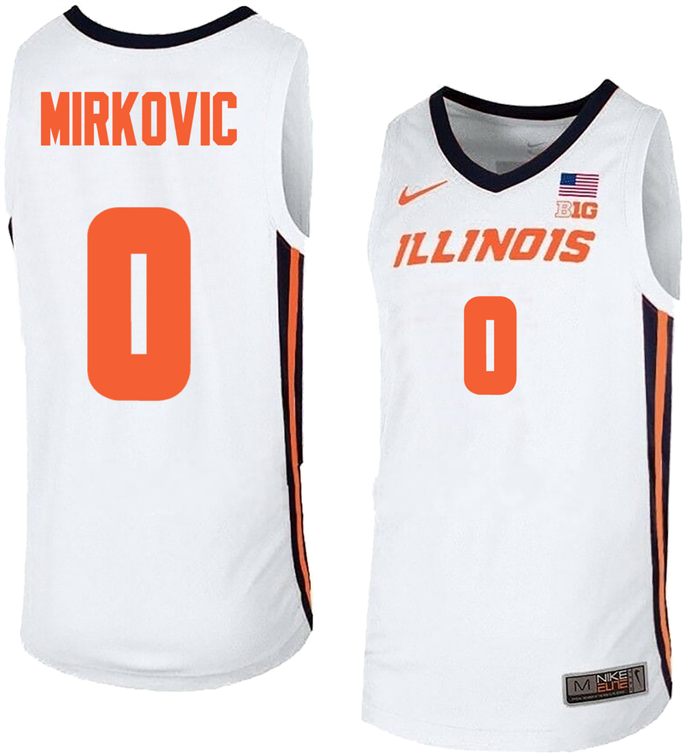Men's #0 David Mirkovic Illinois Fighting Illini College Basketball Jersey
