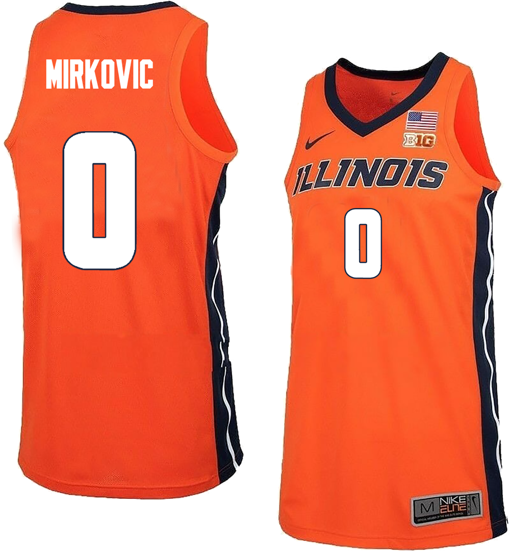 Men's #0 David Mirkovic Illinois Fighting Illini College Basketball Jersey