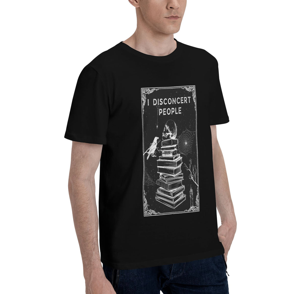stacked books, bird on top T-shirt