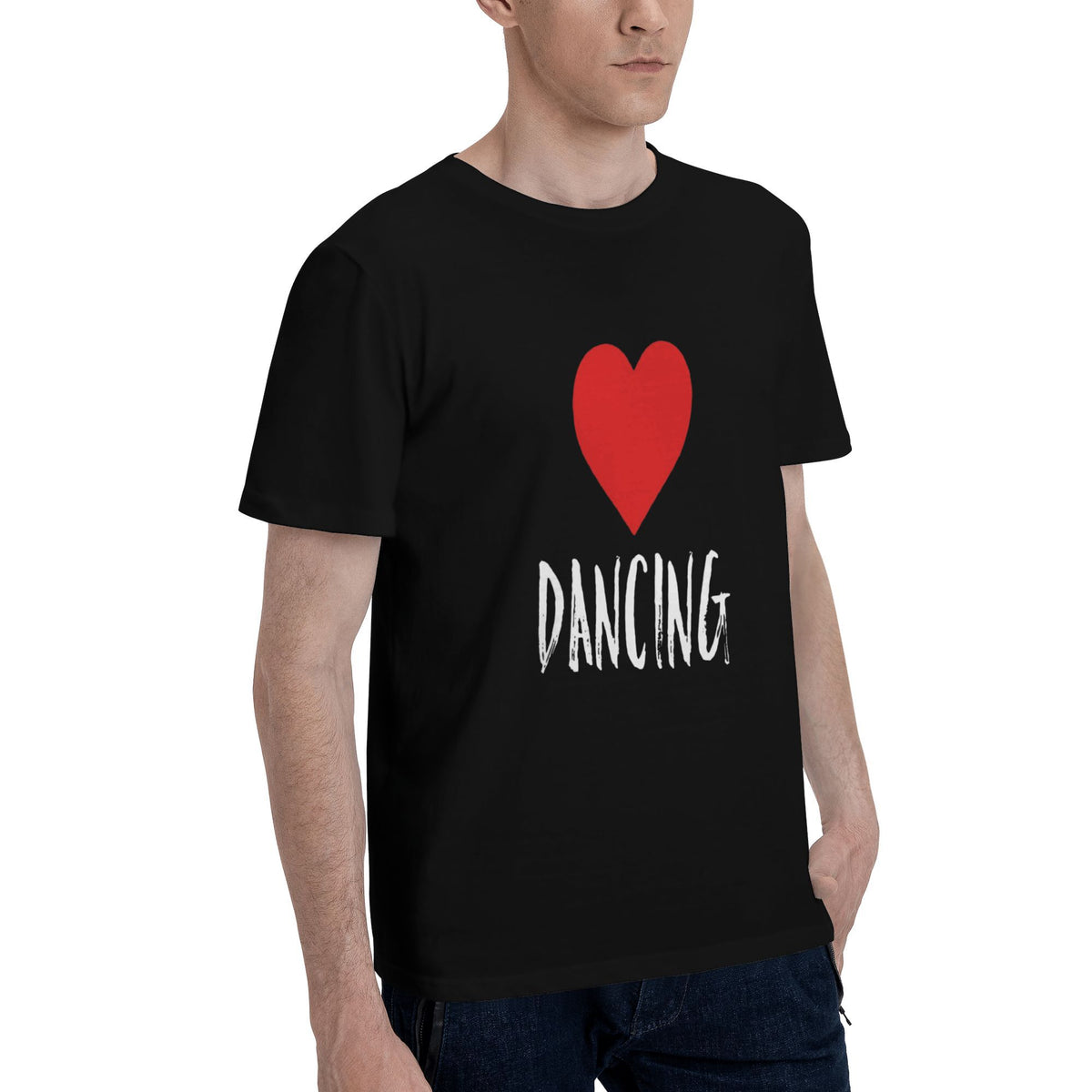 Red heart on black T-shirt