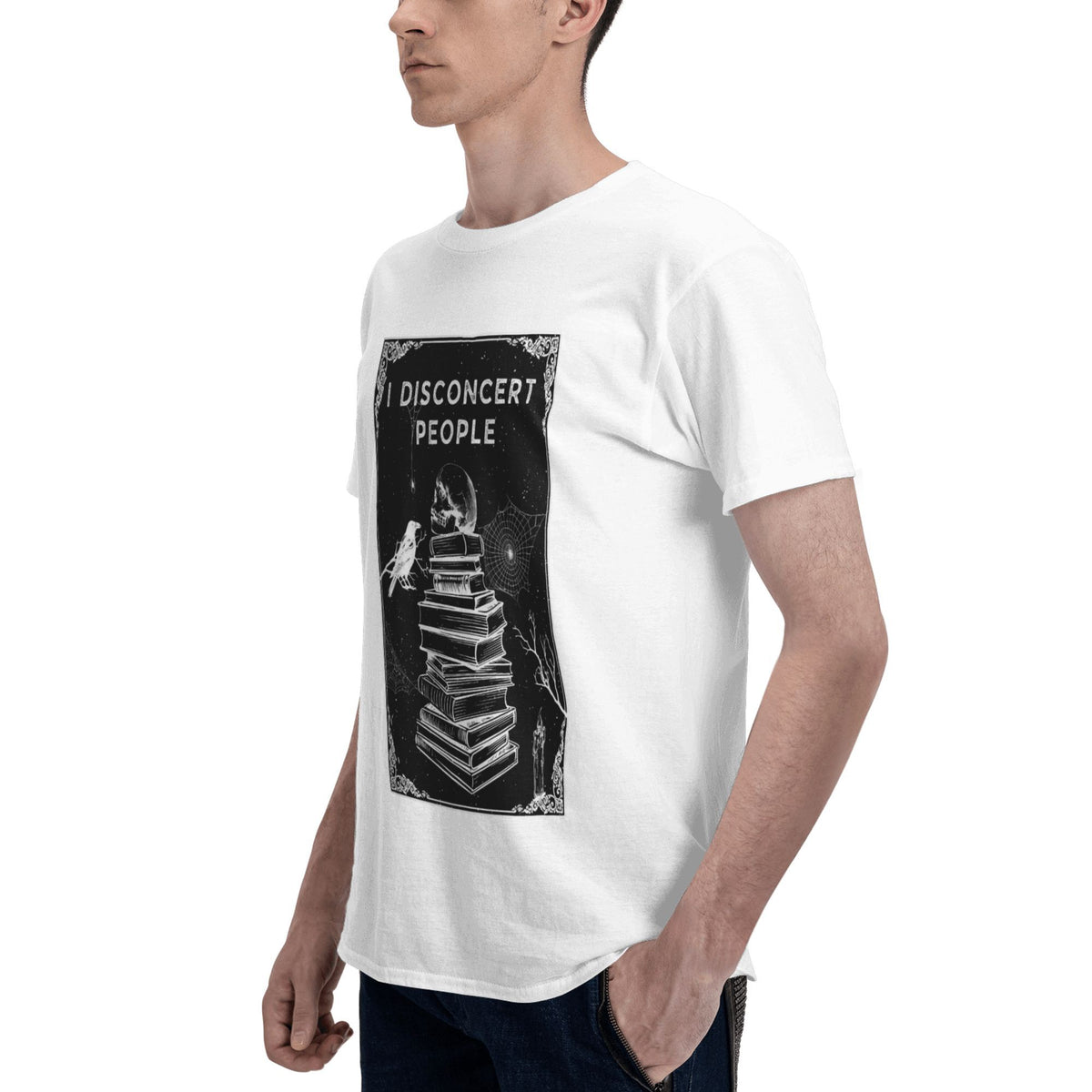 stacked books, bird on top T-shirt
