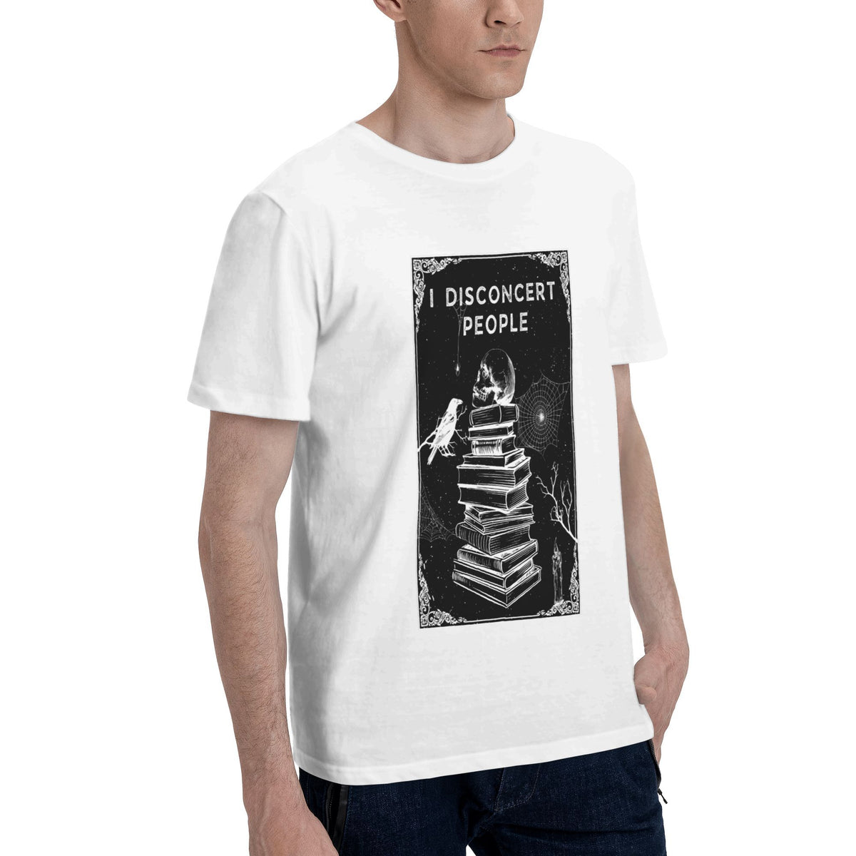 stacked books, bird on top T-shirt