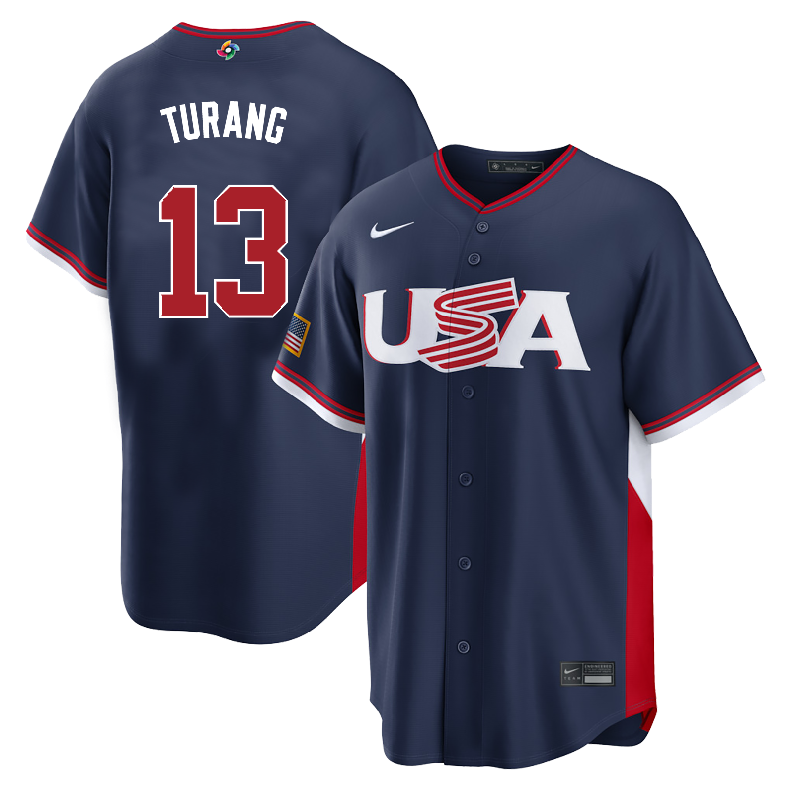 Men's #13 Brice Turang USA 2026 World Baseball Classic Baseball Jersey