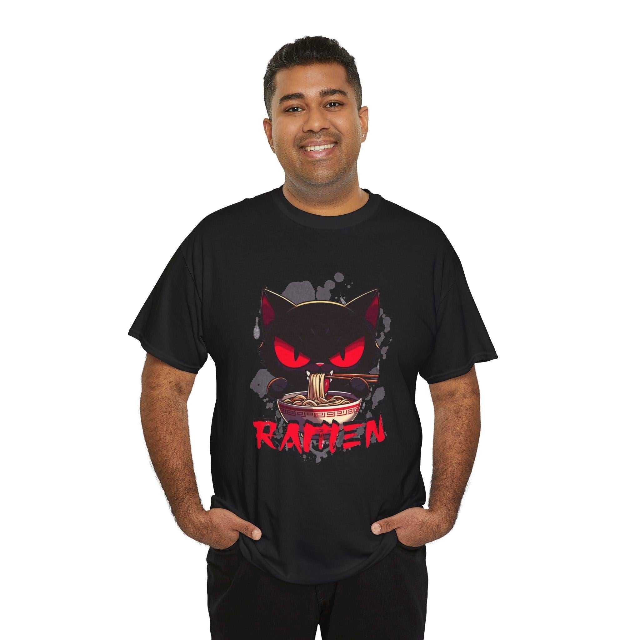 Cat Lover's Unisex Heavy Cotton Tee - Cute Ramen Shirt for Anime Fans, Streetwear, Gift for Her, Gift for Him, Casual Wear
