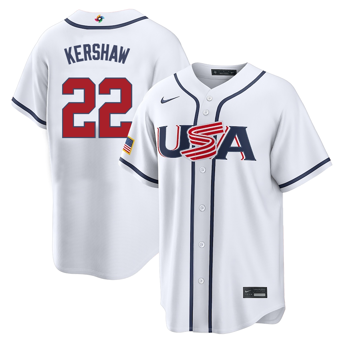 Men's #22 Clayton Kershaw USA 2026 World Baseball Classic Baseball Jersey