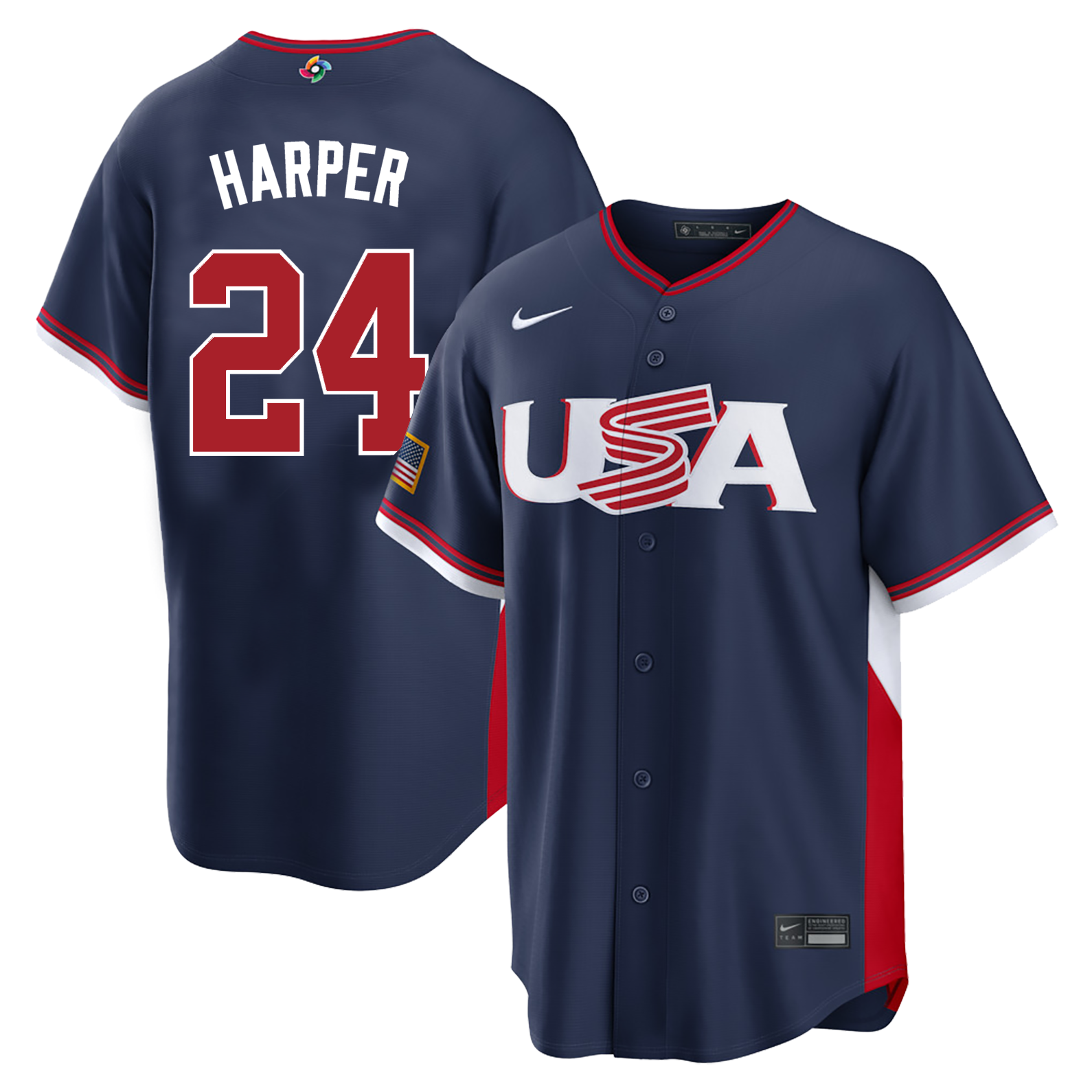 Men's #24 Bryce Harper USA 2026 World Baseball Classic Baseball Jersey