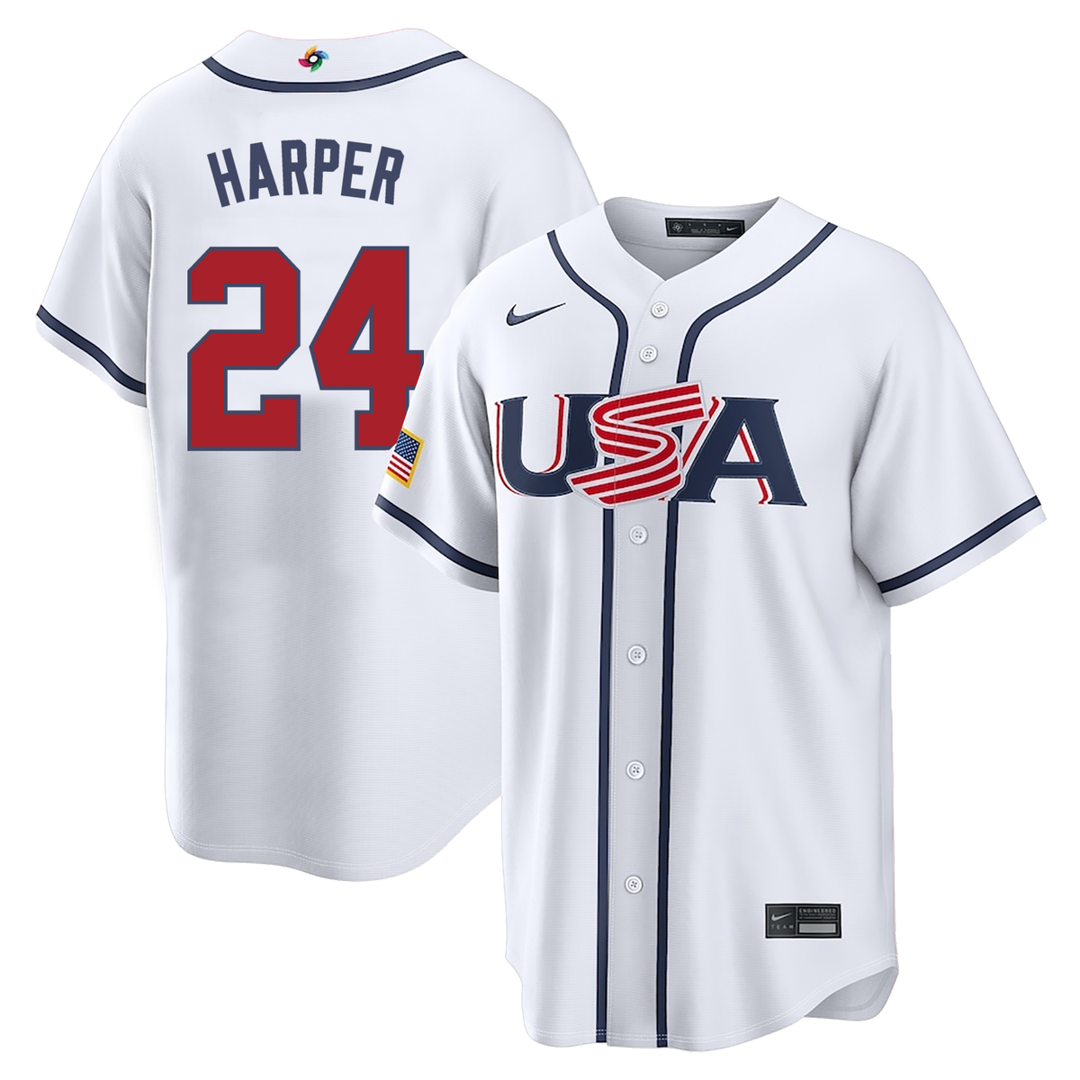 Men's #24 Bryce Harper USA 2026 World Baseball Classic Baseball Jersey