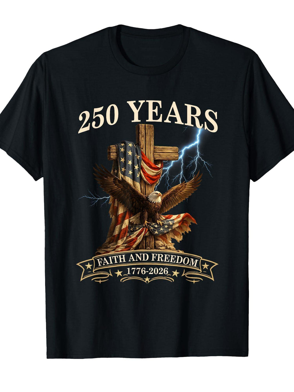250 Years Faith And Freedom Christian Usa 250th Anniversary T-shirt Stay Salty Christian 220gsm Cotton Round Neck Short Sleeve Casual Henley Shirt Men T-shirt