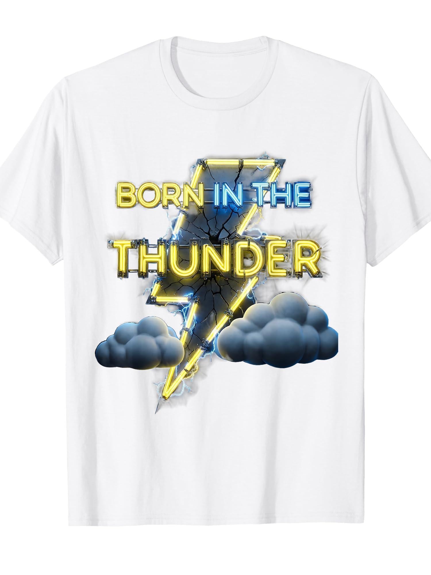 Born In The Thunder Electrifying Storm Design T-shirt Samcro 220gsm Cotton Round Neck Short Sleeve Casual Henley Shirt Men T-shirt