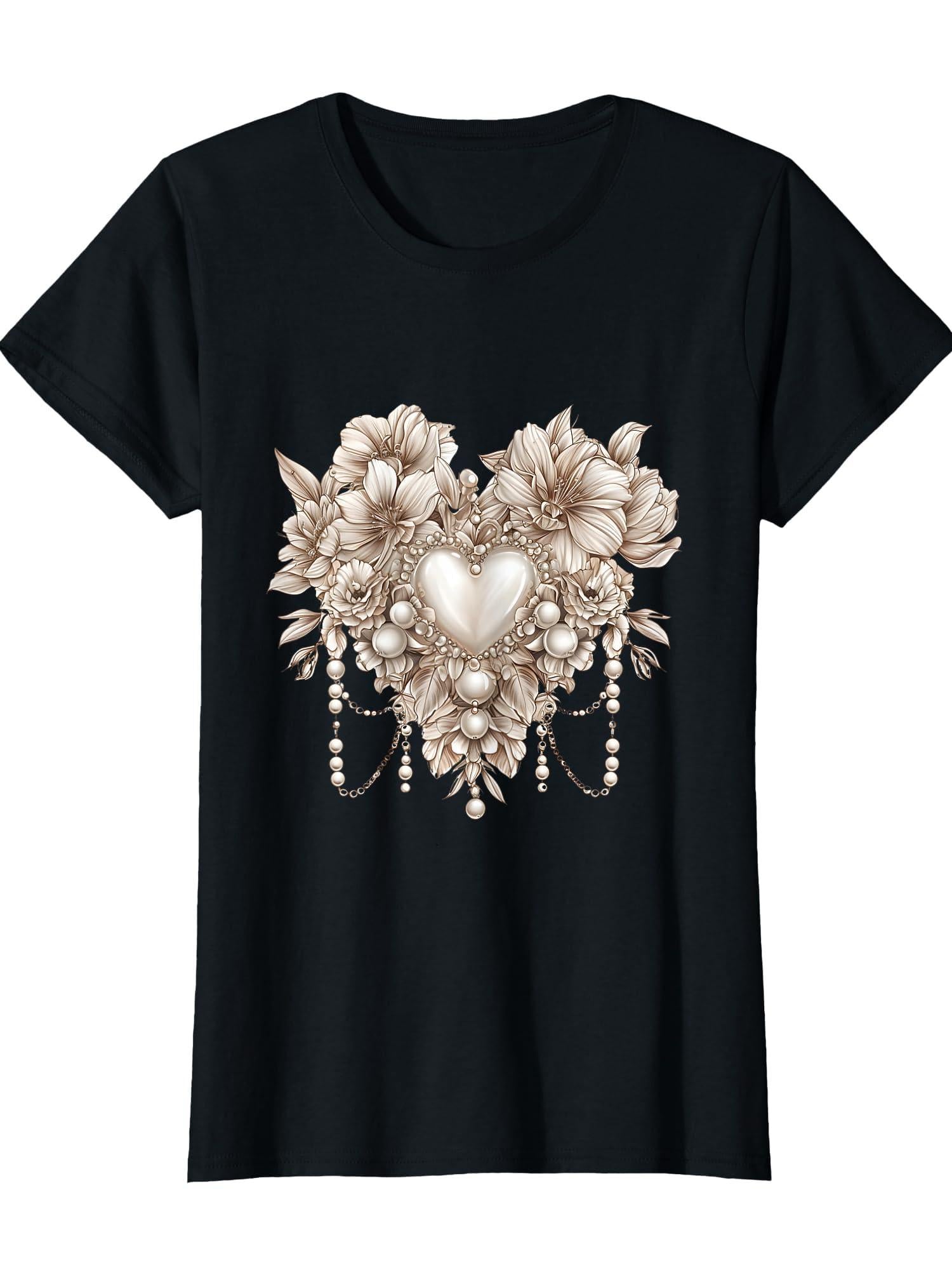 Blooming Love Pearls And Gemstone Jewel Artwork T-shirt Pearls Are Always Appropriate Jackie Kennedy 220gsm Cotton Round Neck Short Sleeve Casual Henley Shirt Men T-shirt