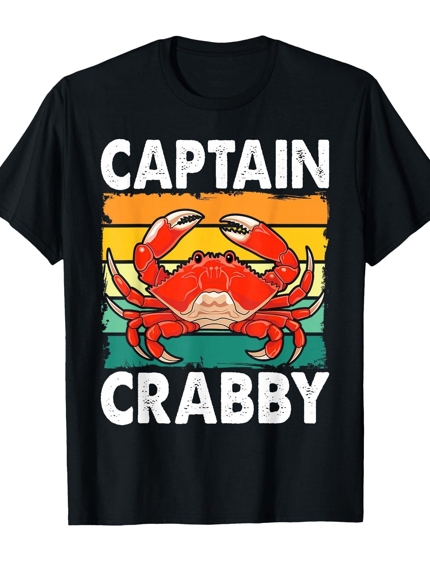 Captain Crabby - Crustacean Crabber Crabbing Seafood Lover T-shirt Crabby 220gsm Cotton Round Neck Short Sleeve Casual Henley Shirt Men T-shirt