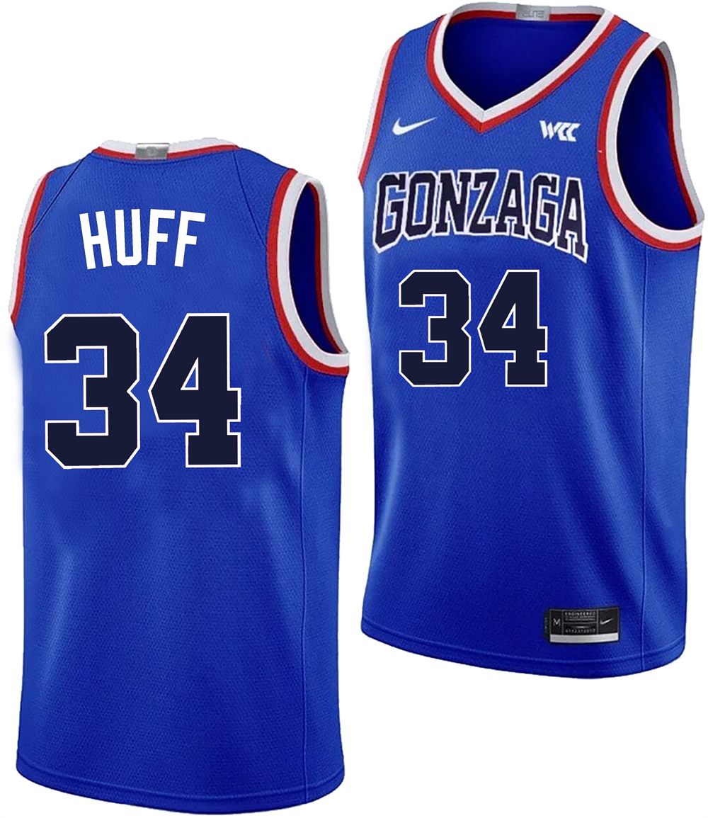 Men's #34 Braden Huff Gonzaga Bulldogs College Basketball Jersey
