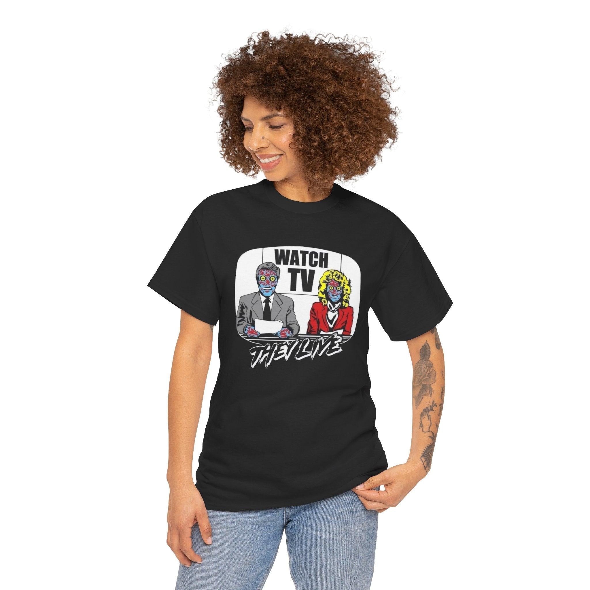 They Live Alien Movie Watcher Tee, Sci-Fi Fan Gift, Pop Culture Tee, Unisex Heavy Cotton Top, Movie Lover Shirt