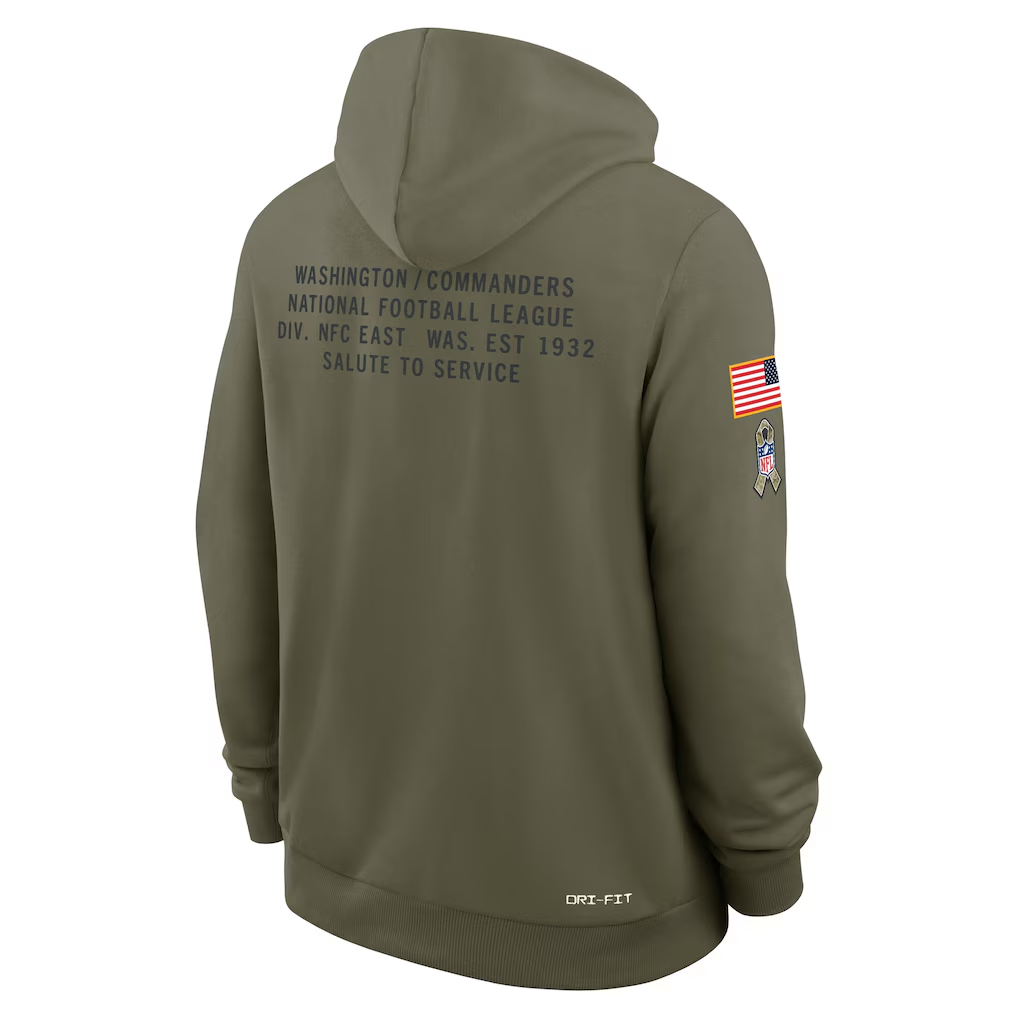Men's Washington Commanders Nike Olive 2025 Salute to Service Sideline Standard Issue Dri-FIT Hoodie