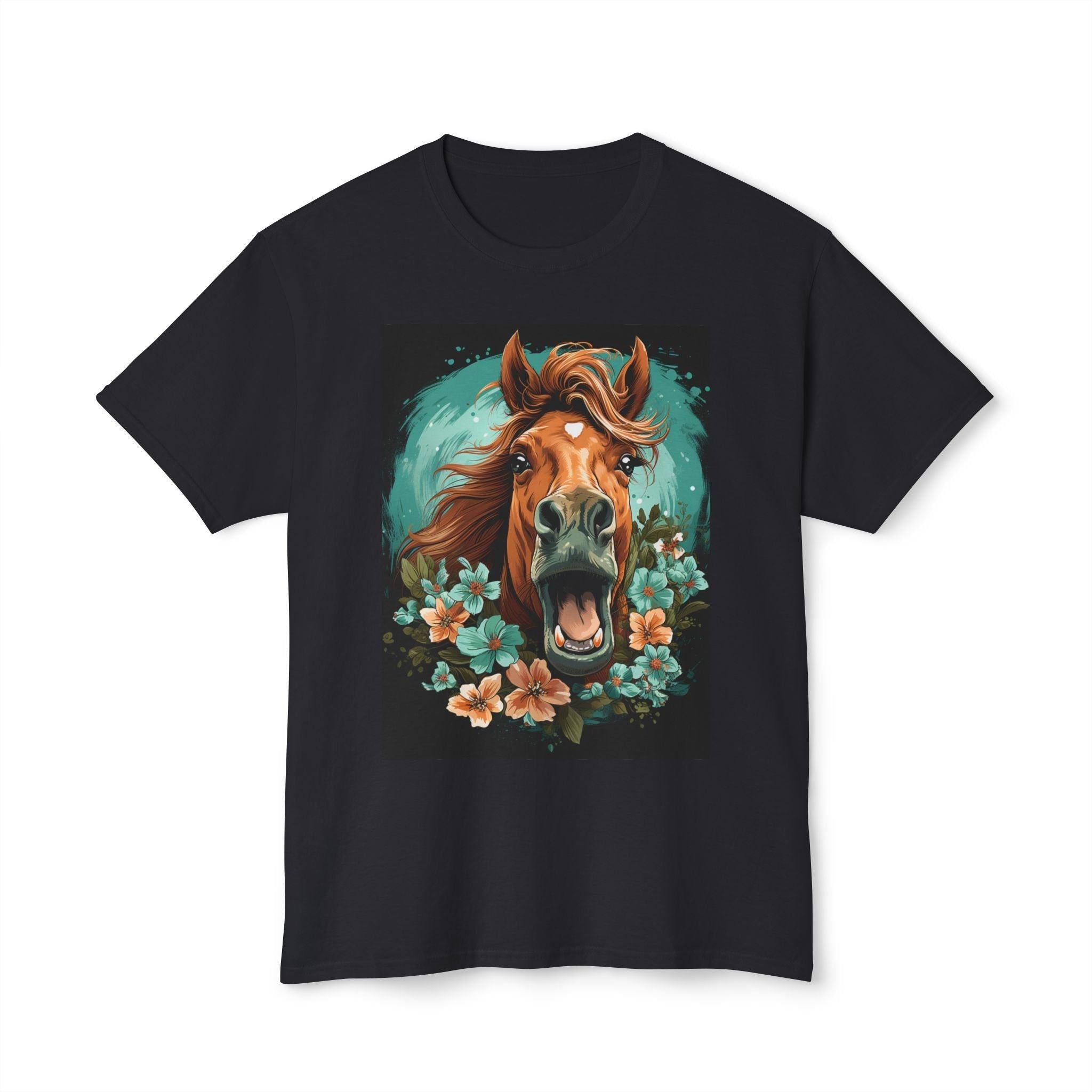 Horse Painting T-Shirt, Floral Design Tee, Nature Lover Gift, Animal Art Shirt, Spring Horse Top, Flower Print Apparel