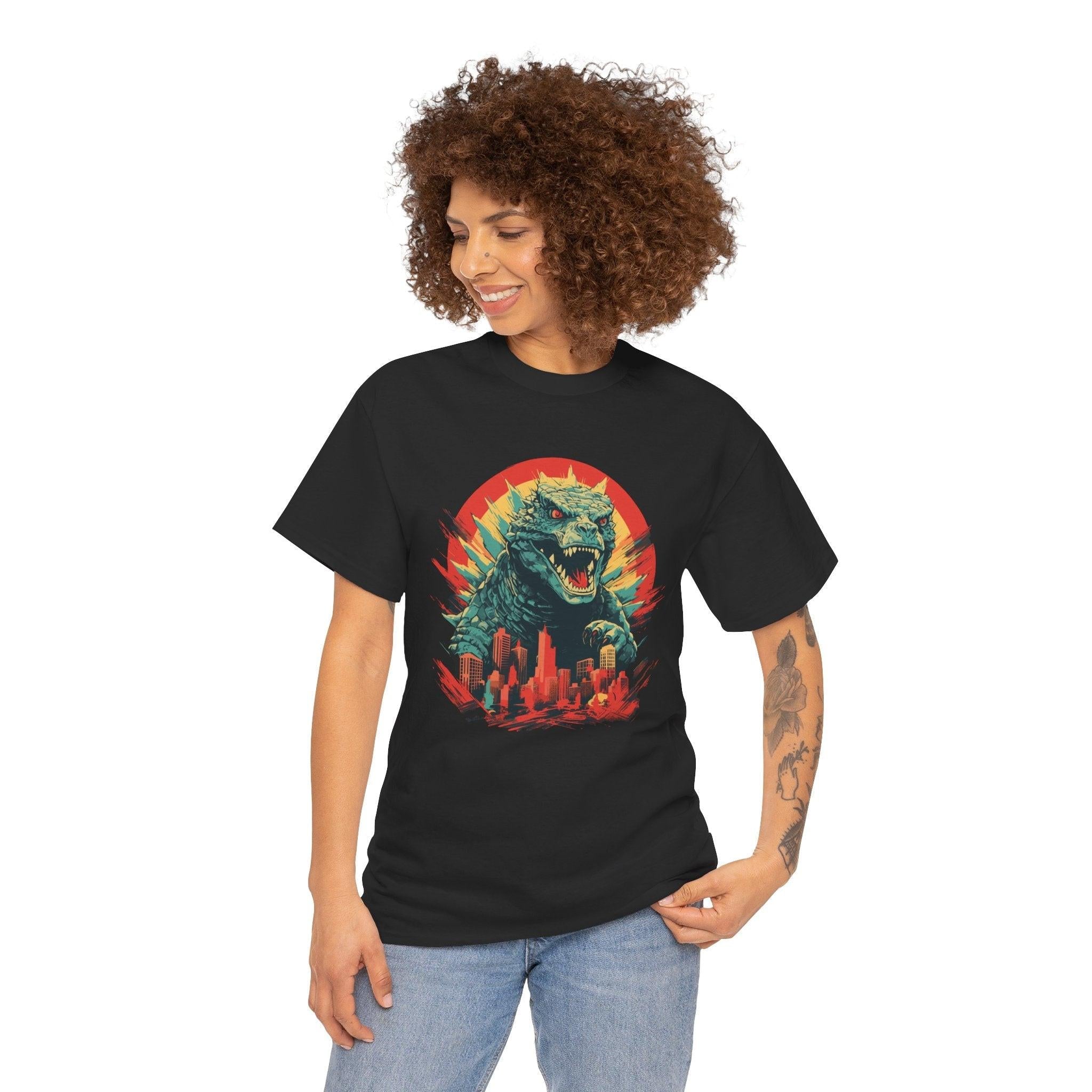 Godzilla Inspired Japanese Style T-shirt, Cute Graphic Tee, Unisex Cotton Top, Kaiju Lover Gift, Asian Pop Culture Shirt