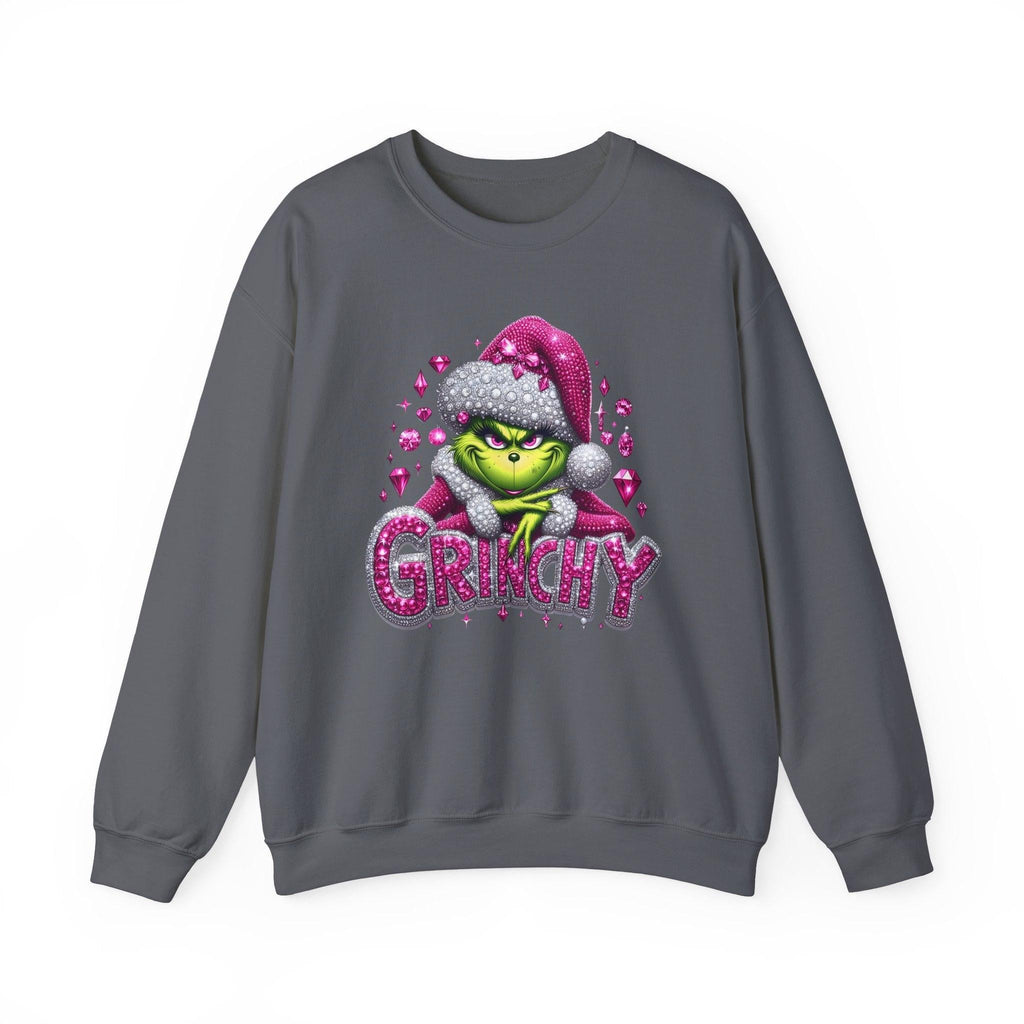 Pink Rhinestone Grinchy Sweatshirt, Holiday Crewneck Jumper, Christmas Sweater,