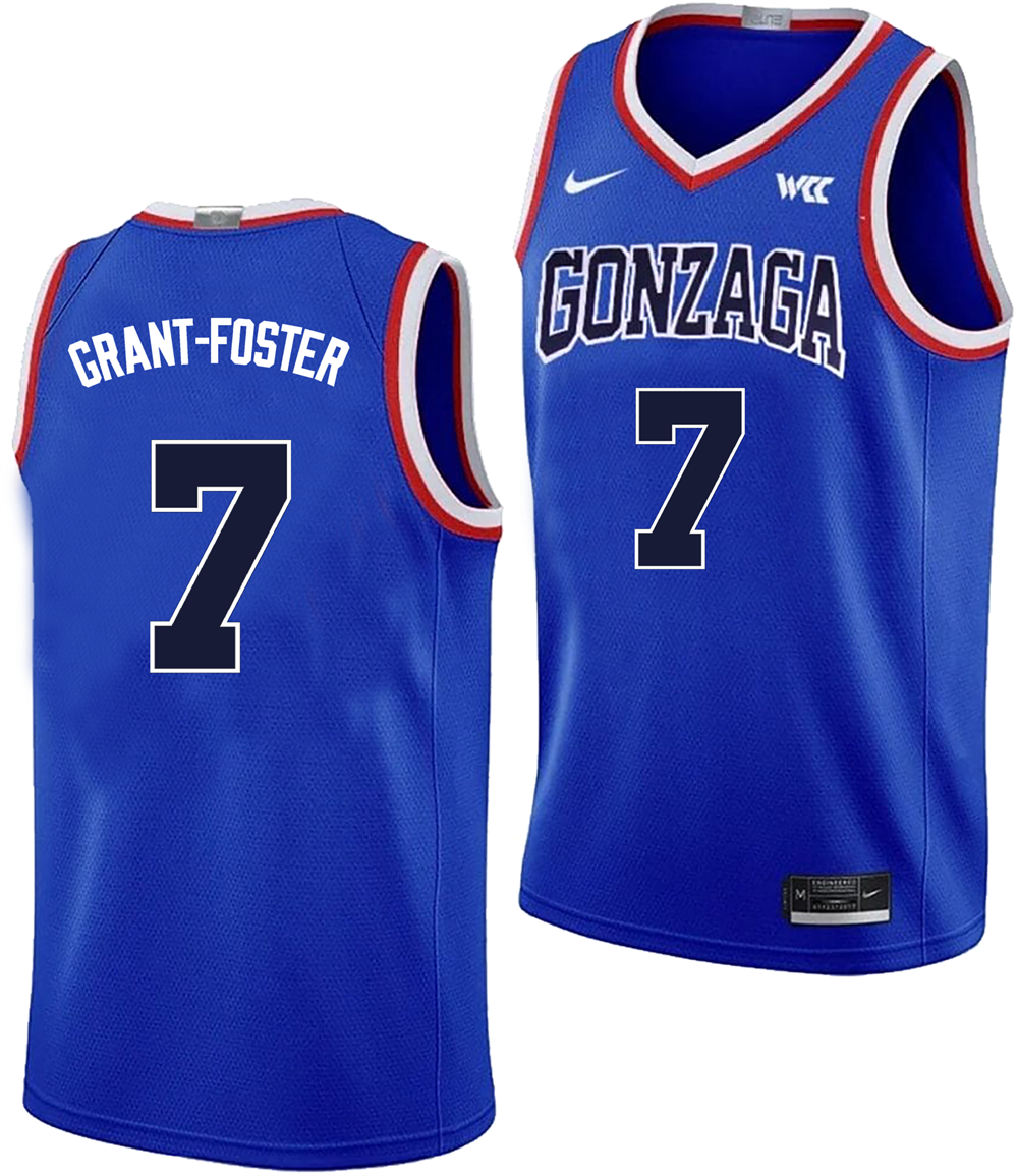 Men's #7 Tyon Grant-Foster Gonzaga Bulldogs College Basketball Jersey
