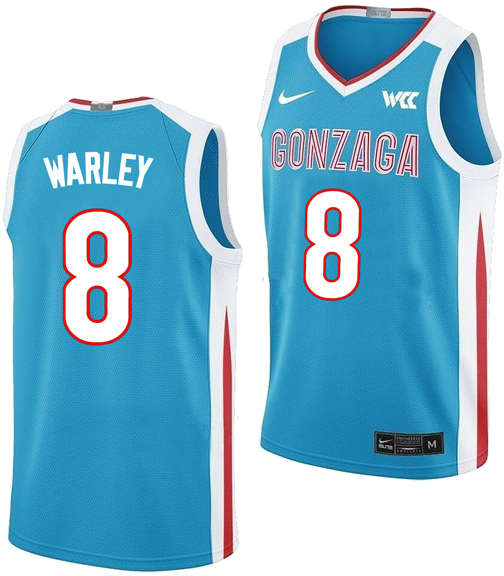 Men's #8 Jalen Warley Gonzaga Bulldogs College Basketball Jersey
