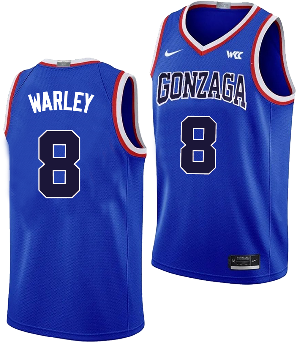Men's #8 Jalen Warley Gonzaga Bulldogs College Basketball Jersey