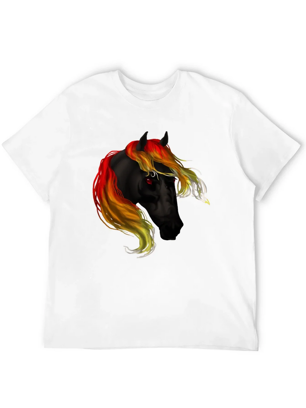 Black T-Shirt with Fiery Horse Graphic