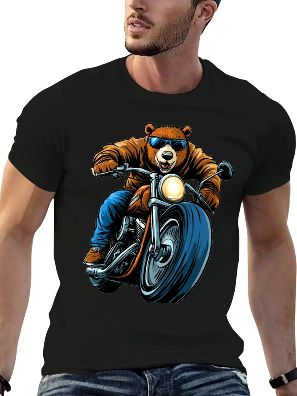 Bear Rider Graphic Tee - Cool Biker Bear T-Shirt