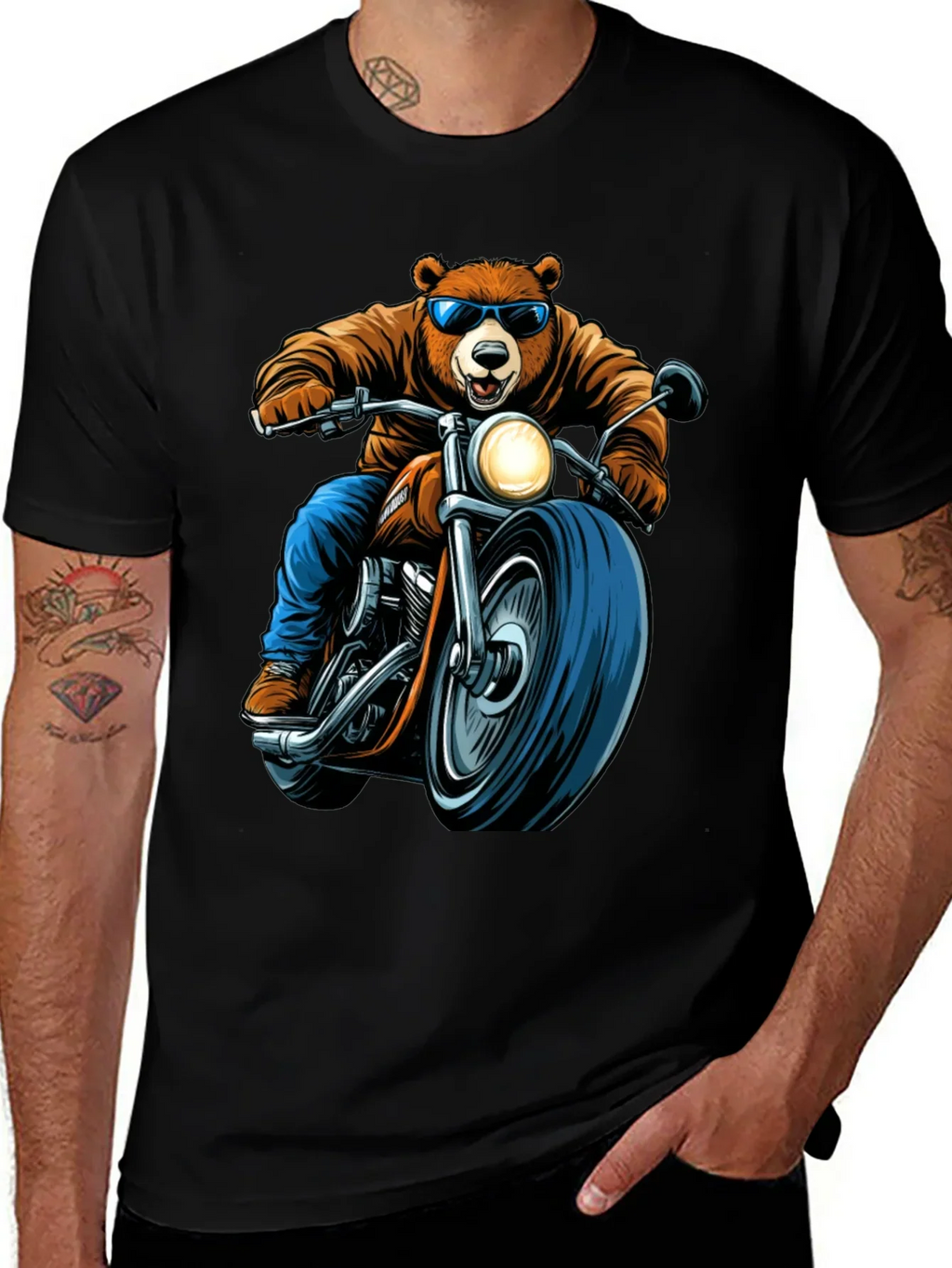 Bear Rider Graphic Tee - Cool Biker Bear T-Shirt