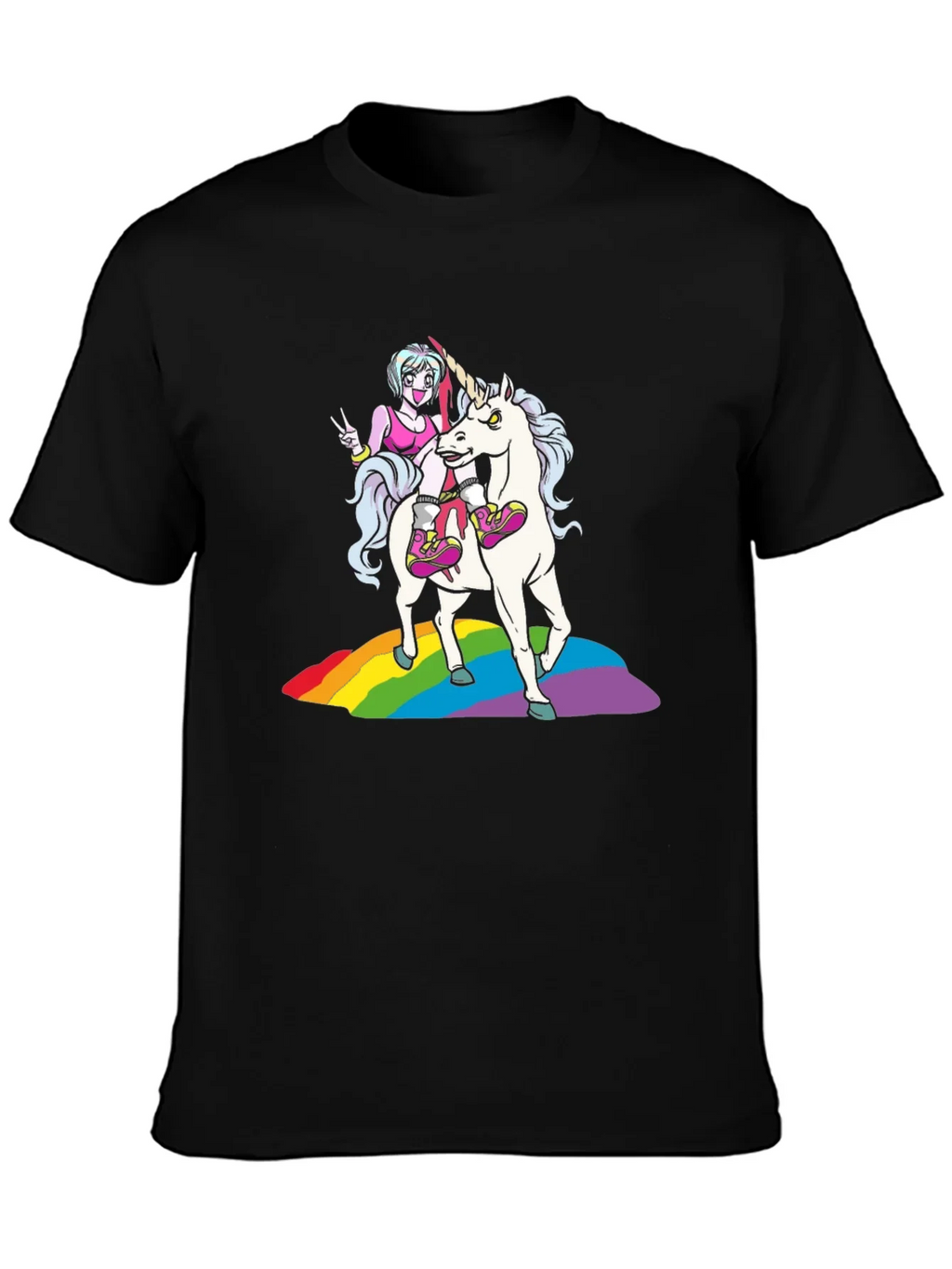 Unicorn Rainbow Graphic Tee - Black