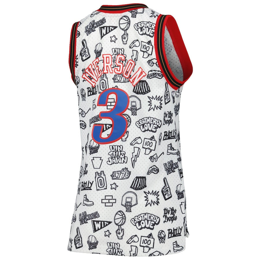 PH.76ers #3 Allen Iverson  Women's 2000 Doodle Swingman Jersey White Stitched American Basketball Jersey
