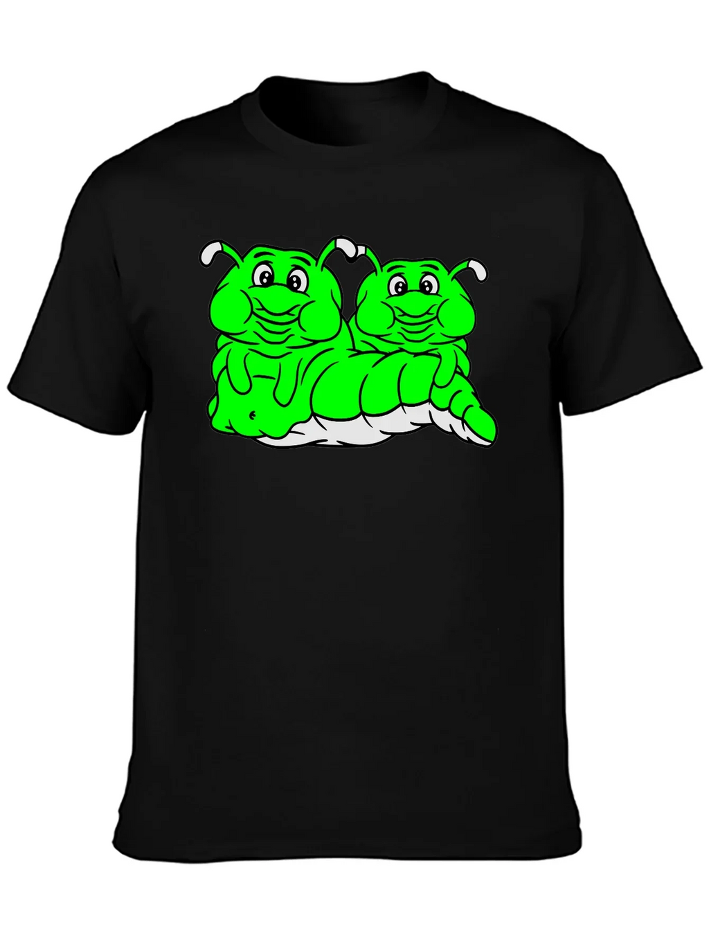 Cartoon Caterpillar Black T-Shirt