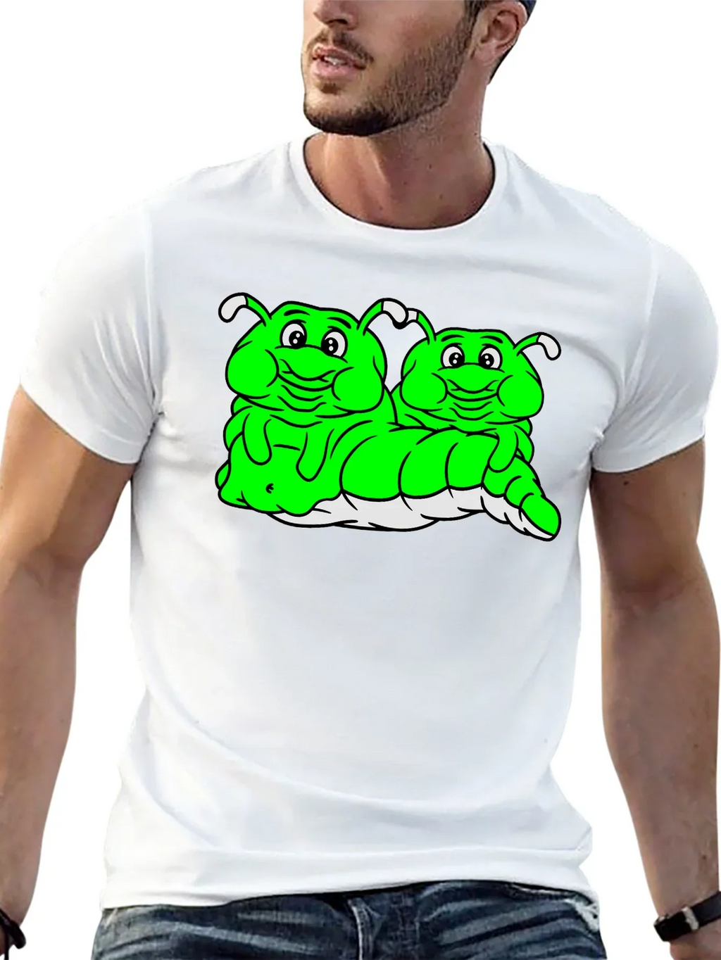Cartoon Caterpillar Black T-Shirt
