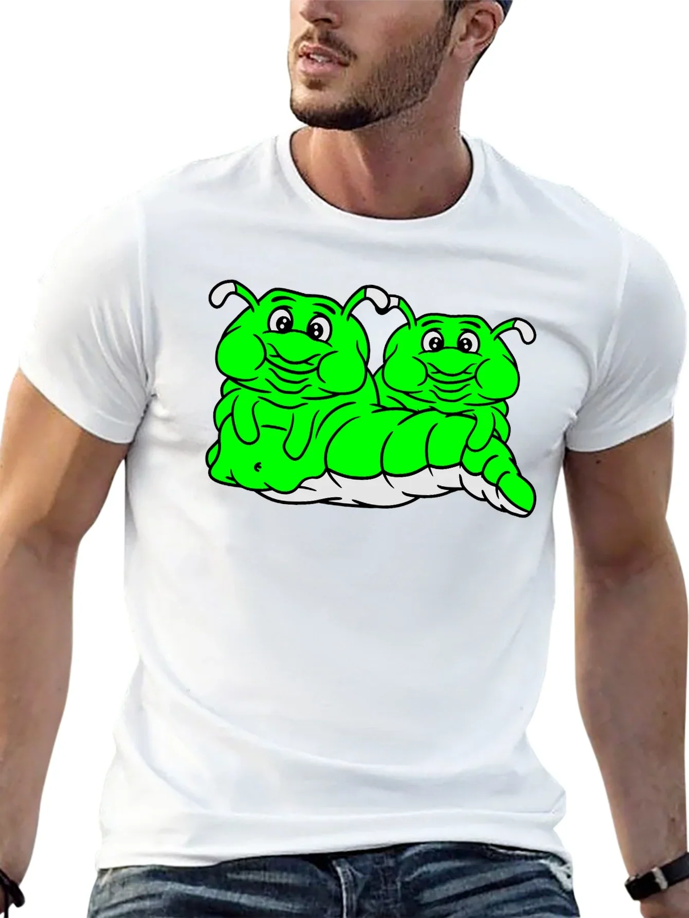 Cartoon Caterpillar Black T-Shirt