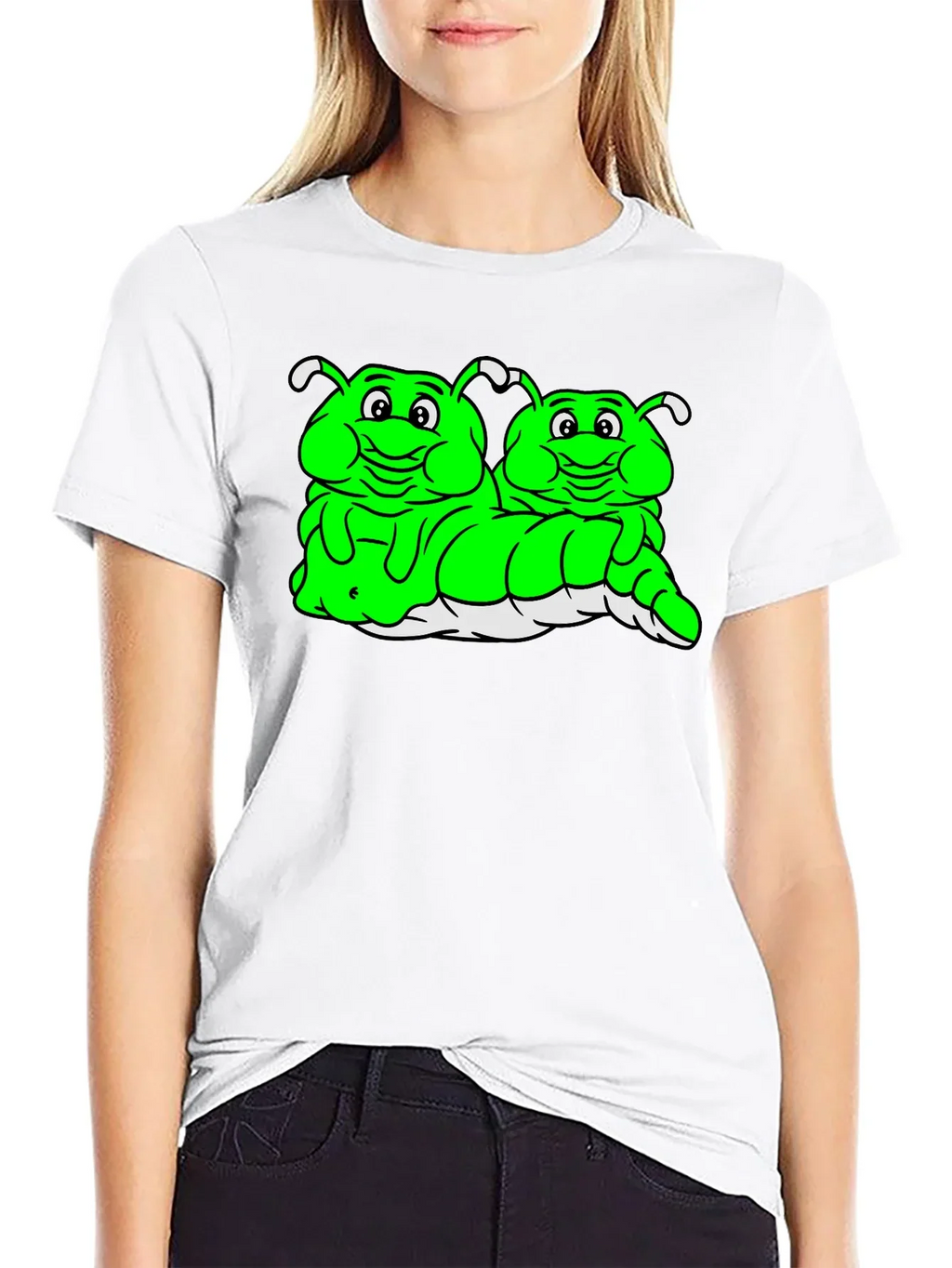 Cartoon Caterpillar Black T-Shirt