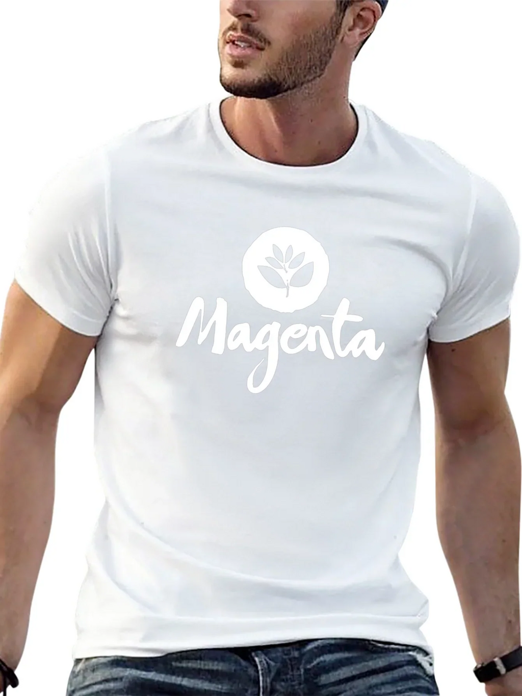 Magenta Leaf Logo Black T-Shirt