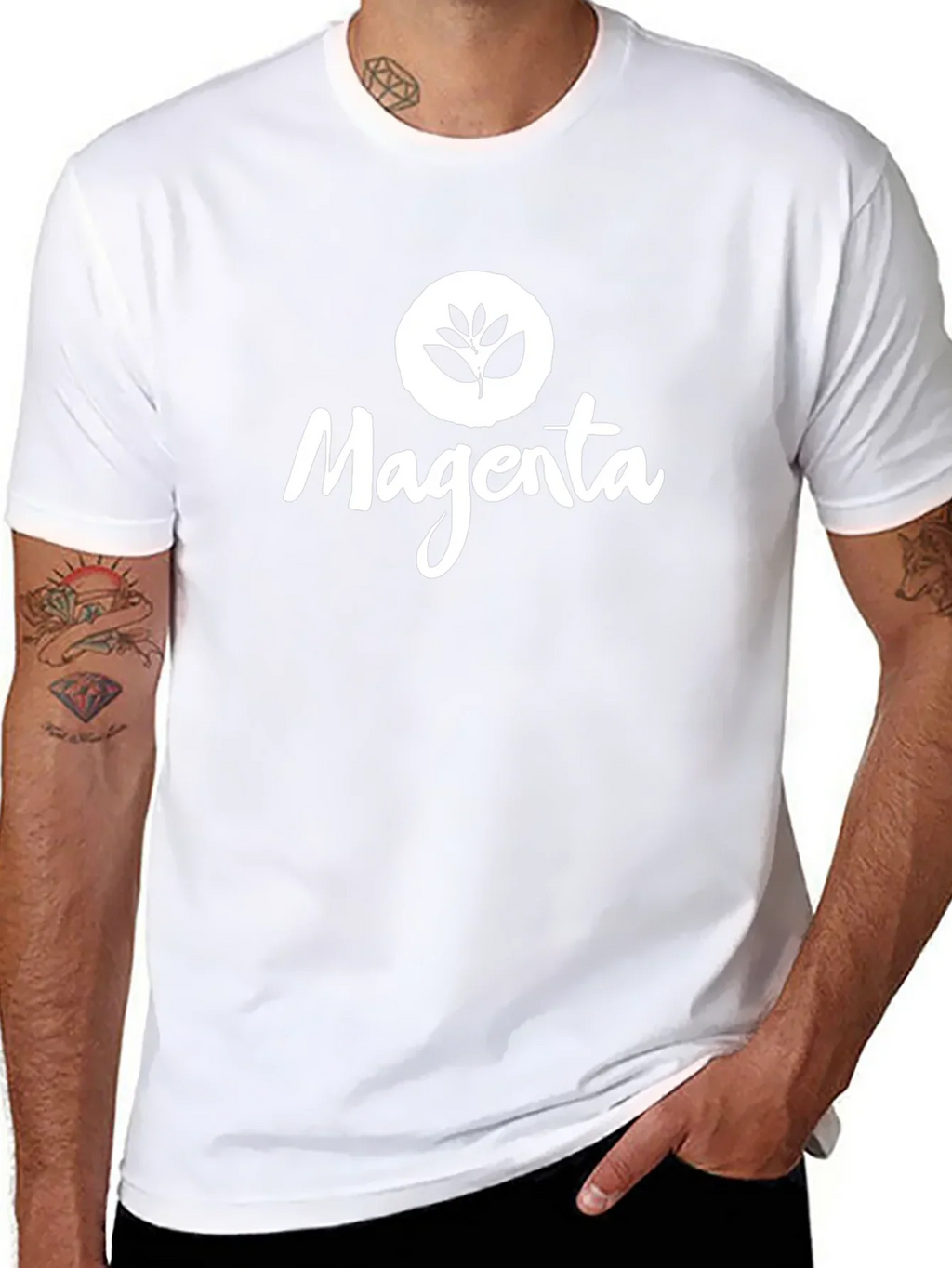 Magenta Leaf Logo Black T-Shirt