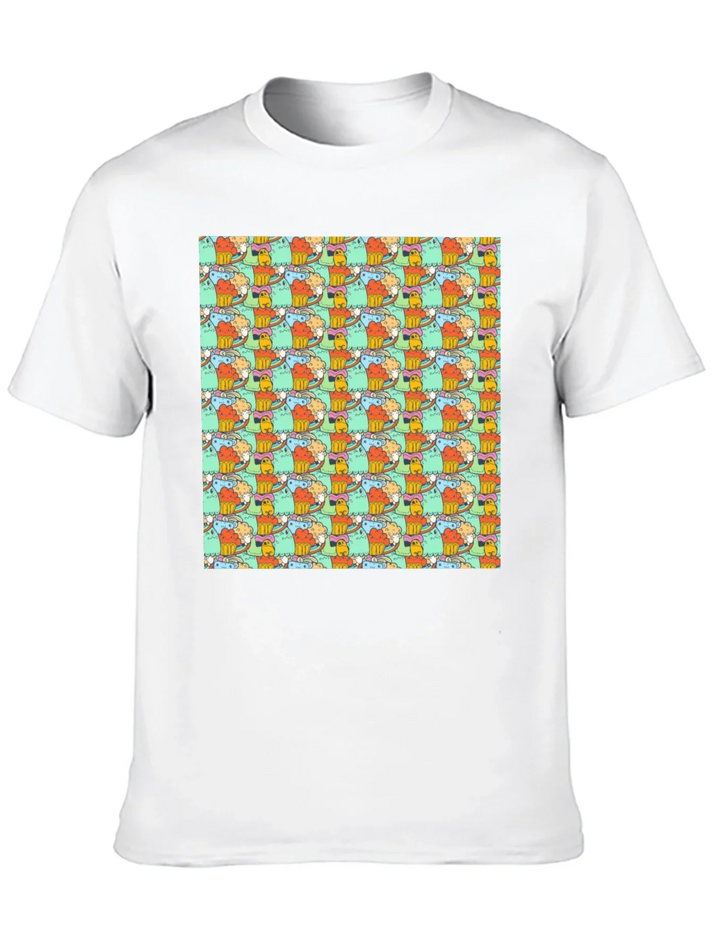 Fun Cartoon Character Pattern Black T-Shirt
