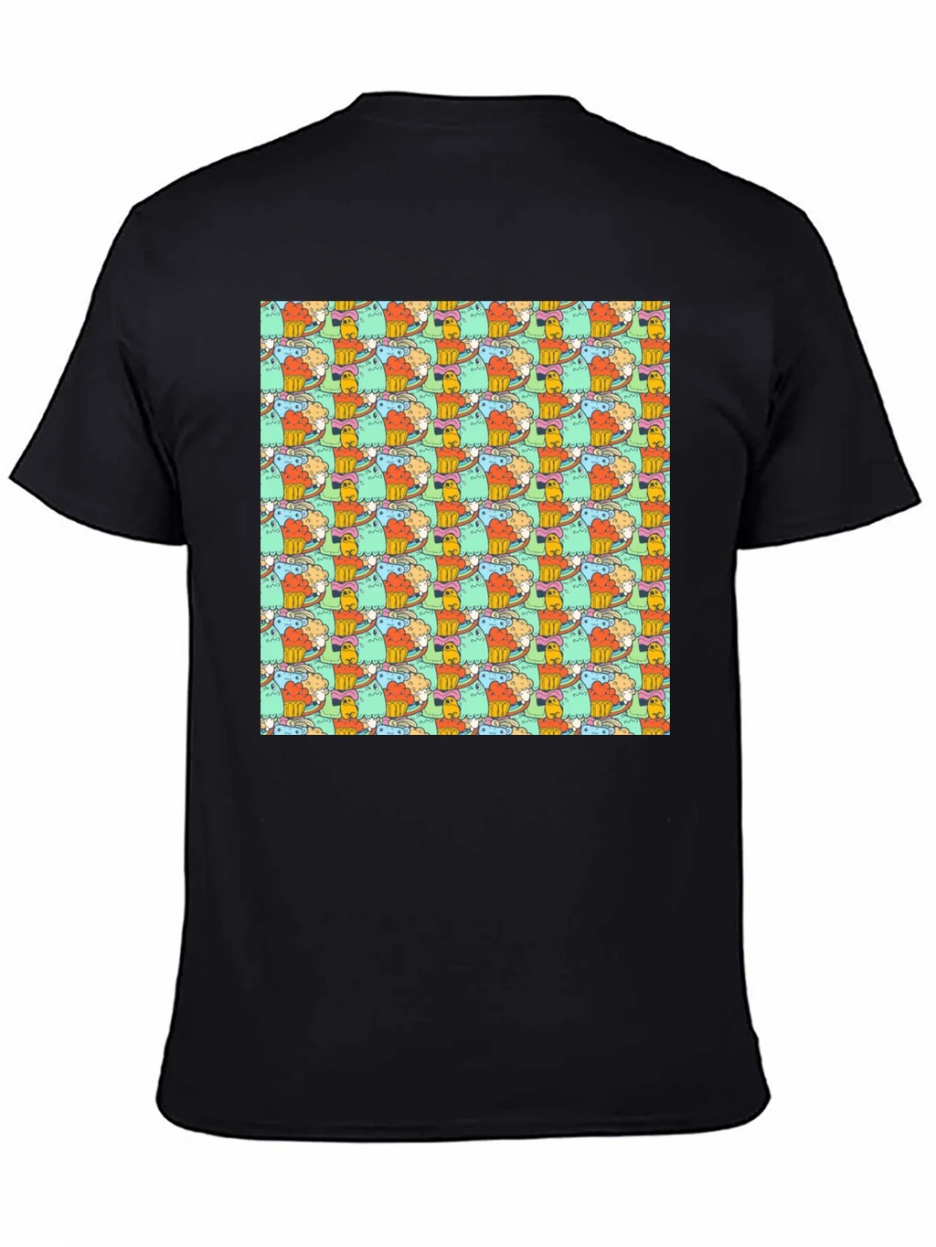 Fun Cartoon Character Pattern Black T-Shirt