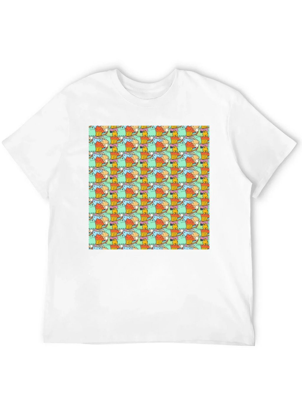 Fun Cartoon Character Pattern Black T-Shirt