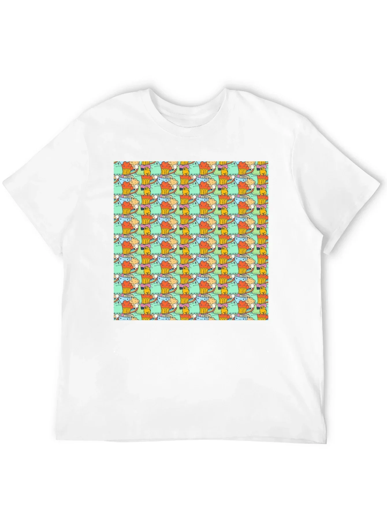 Fun Cartoon Character Pattern Black T-Shirt