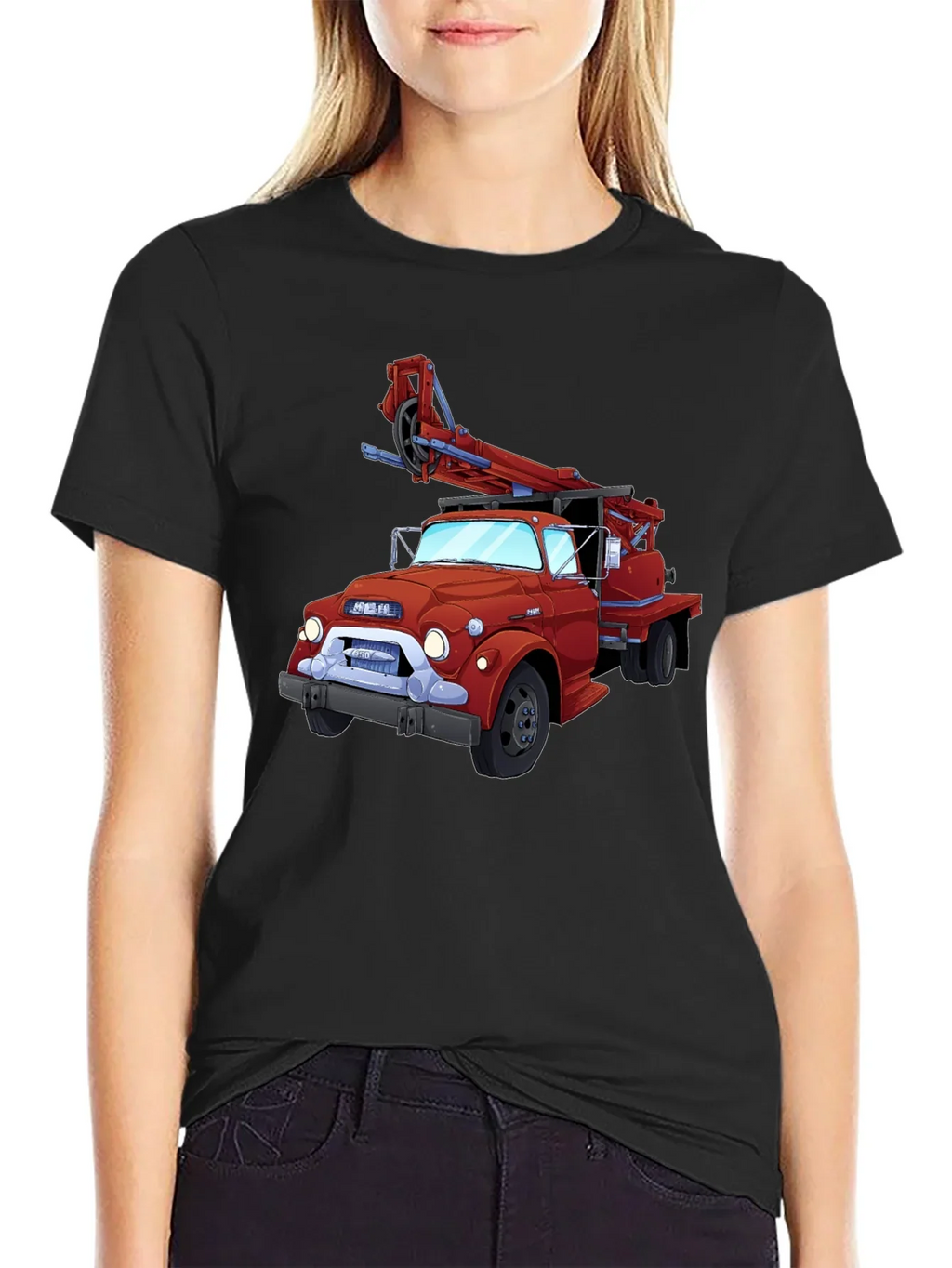 Cartoon Fire Truck Graphic T-Shirt - Classic Style