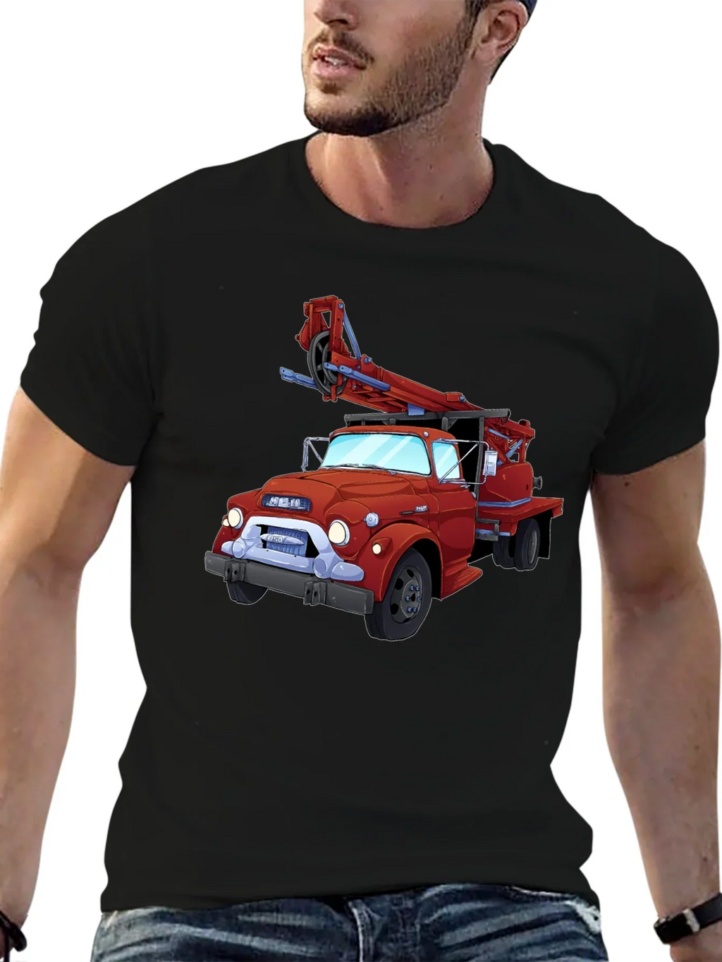 Cartoon Fire Truck Graphic T-Shirt - Classic Style