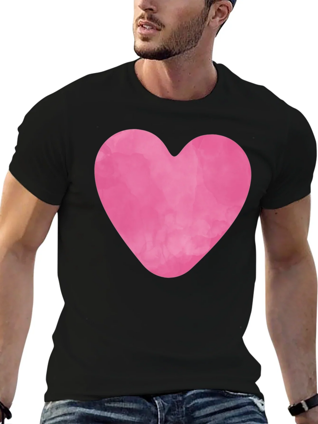 Pink Heart Graphic Black Tee