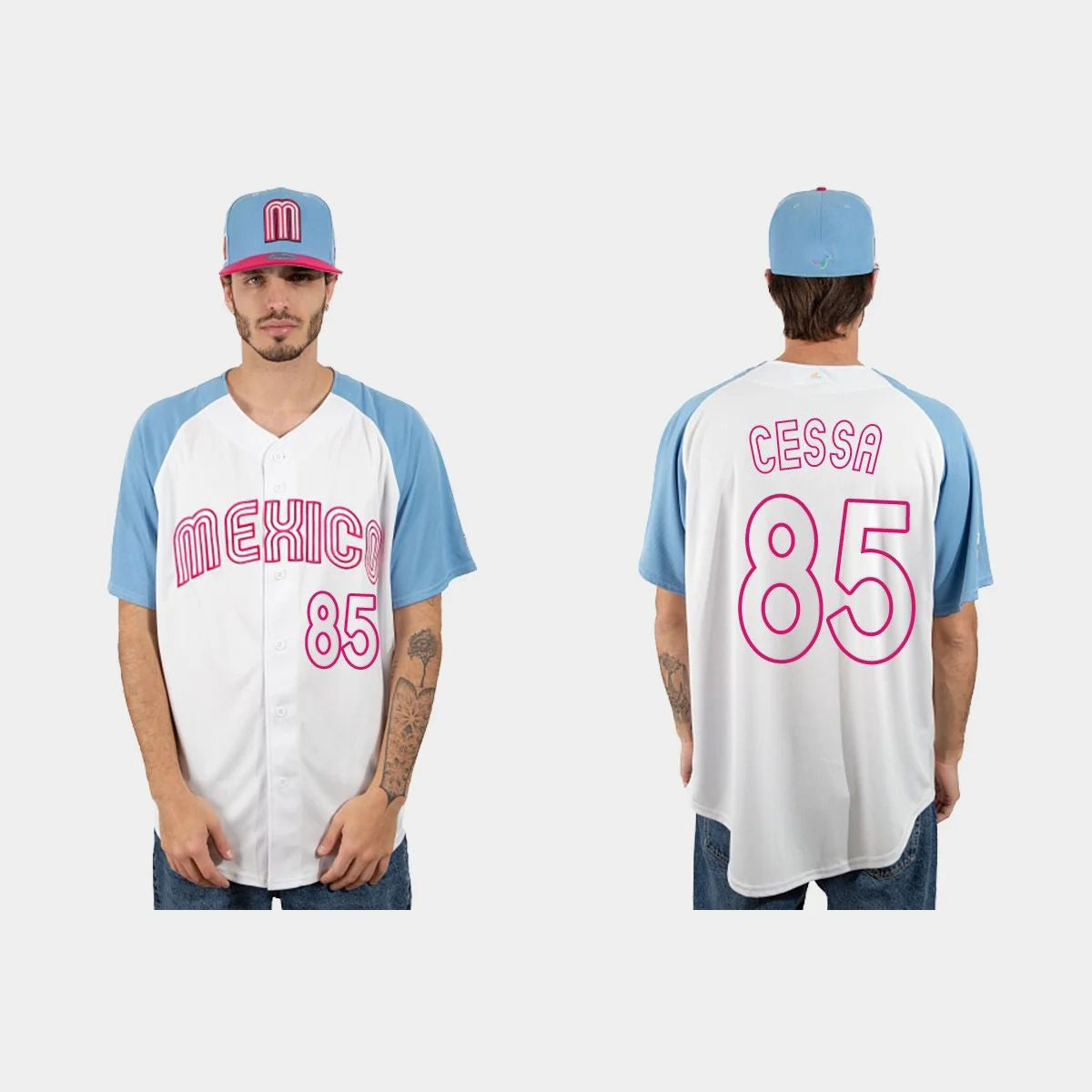 #85 LUIS CESSA MEXICO BASEBALL 2023 WORLD BASEBALL CLASSIC JERSEY ¨C WHITE BLUE Stitches Baseball Jerseys