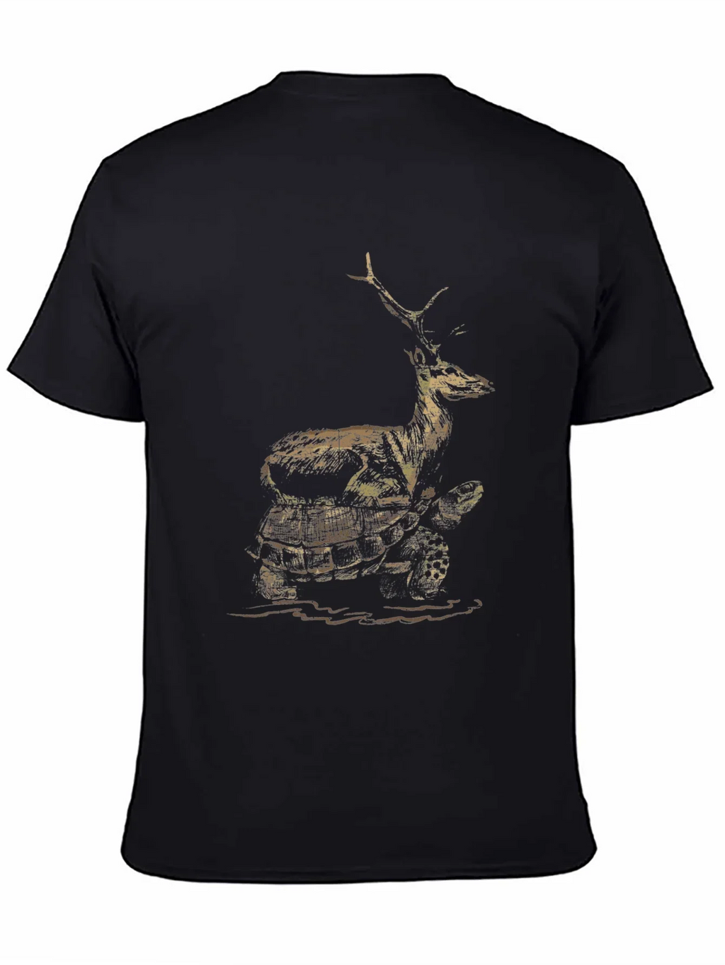 Deer Riding Turtle Graphic Tee - Black