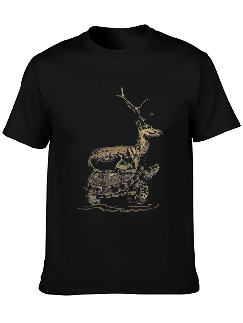 Deer Riding Turtle Graphic Tee - Black