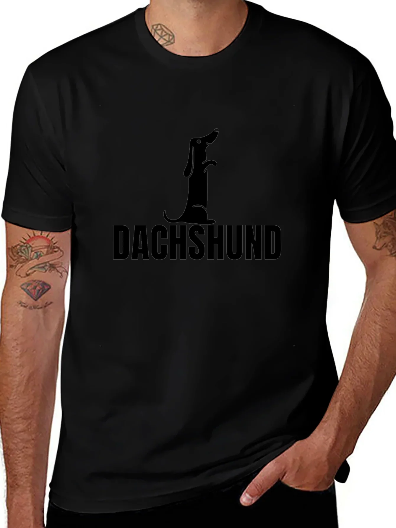 Dachshund Dog Silhouette Black T-Shirt