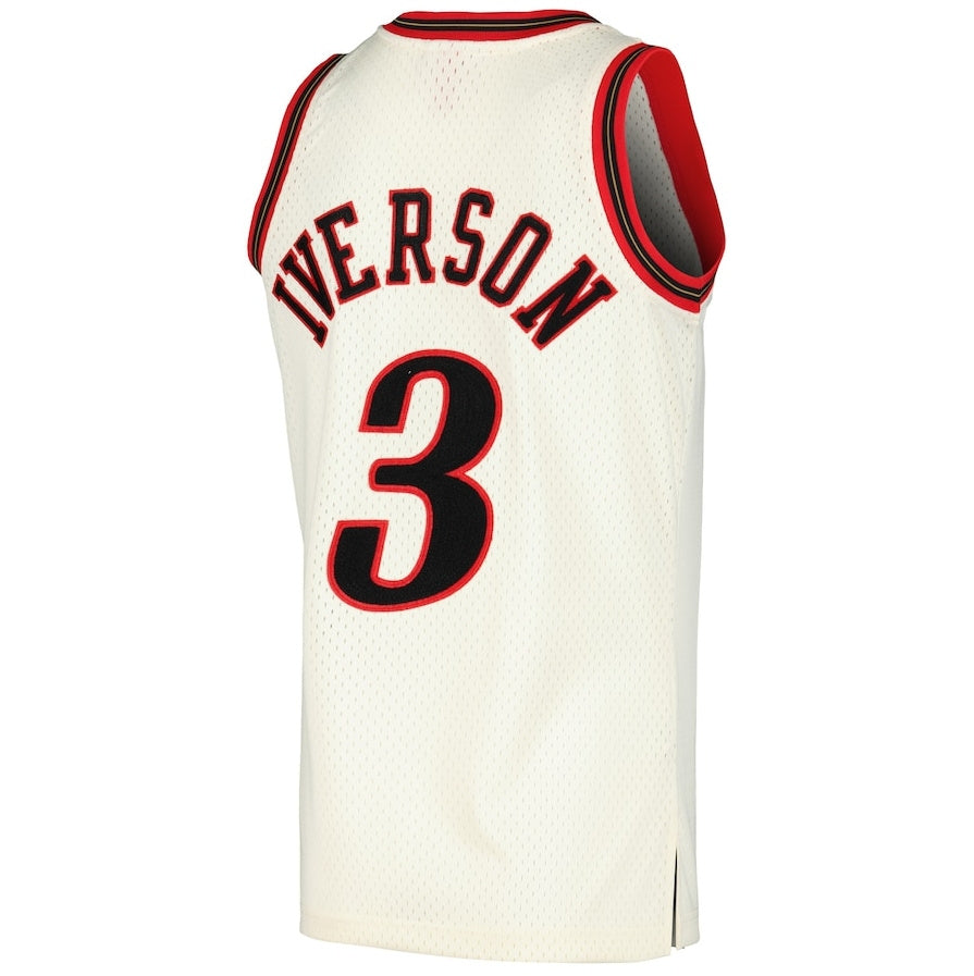 PH.76ers #3 Allen Iverson  Chainstitch Swingman Jersey - Cream Stitched American Basketball Jersey