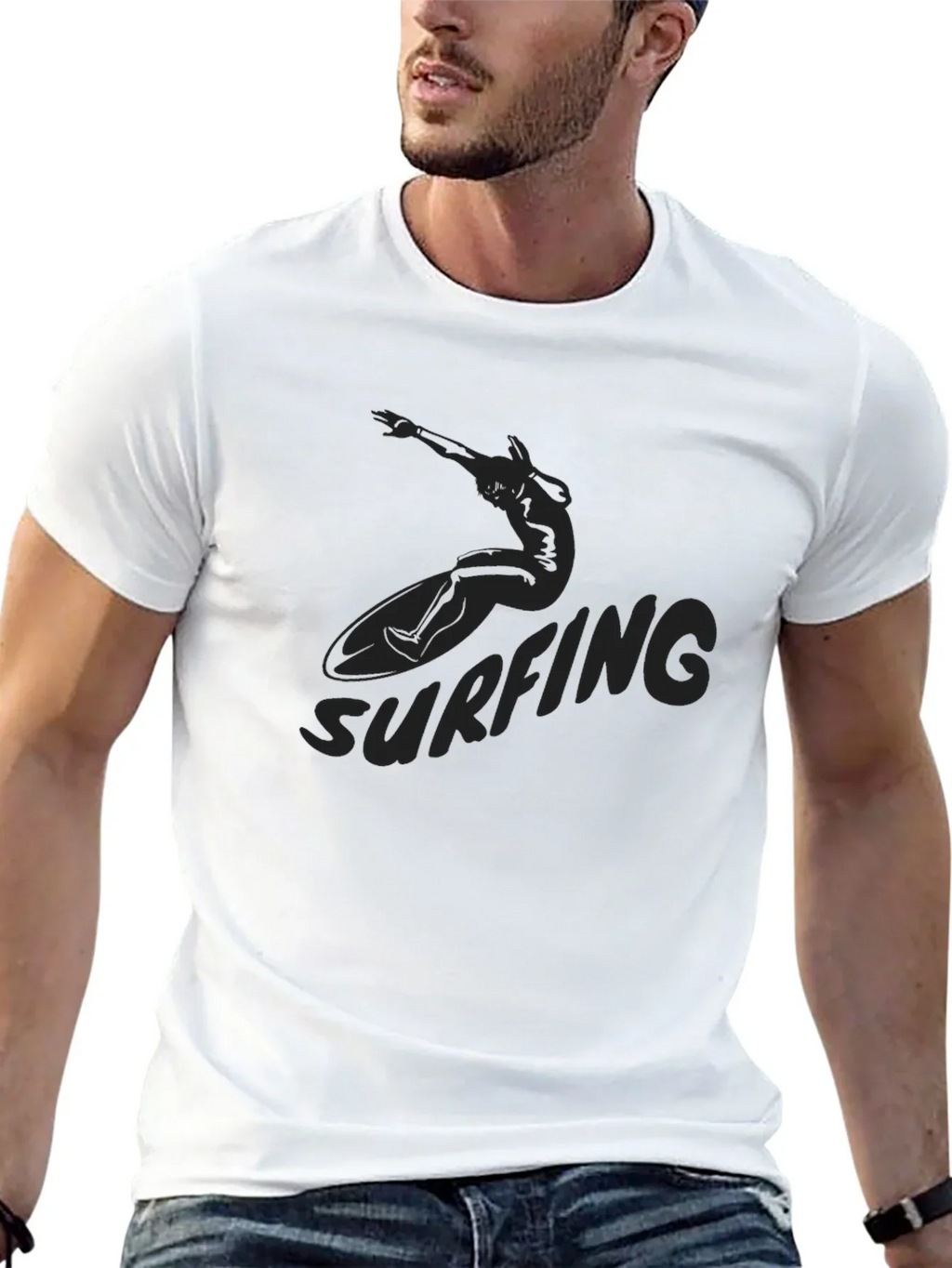 Black Surfing Graphic Tee for Men